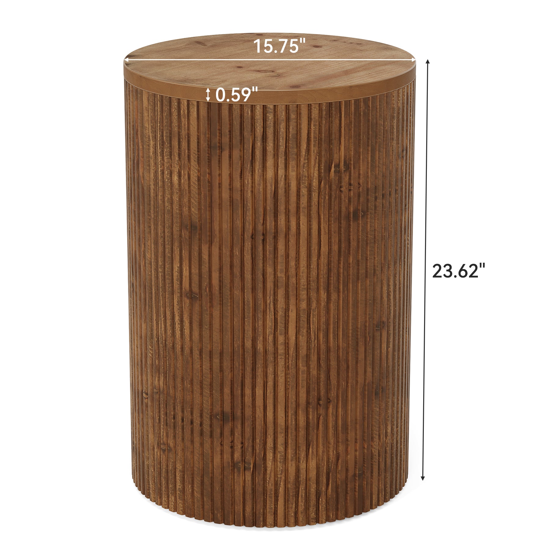 Mesa auxiliar redonda de madera maciza con almacenamiento, Mesa auxiliar acanalada sin montaje con 4 ruedas