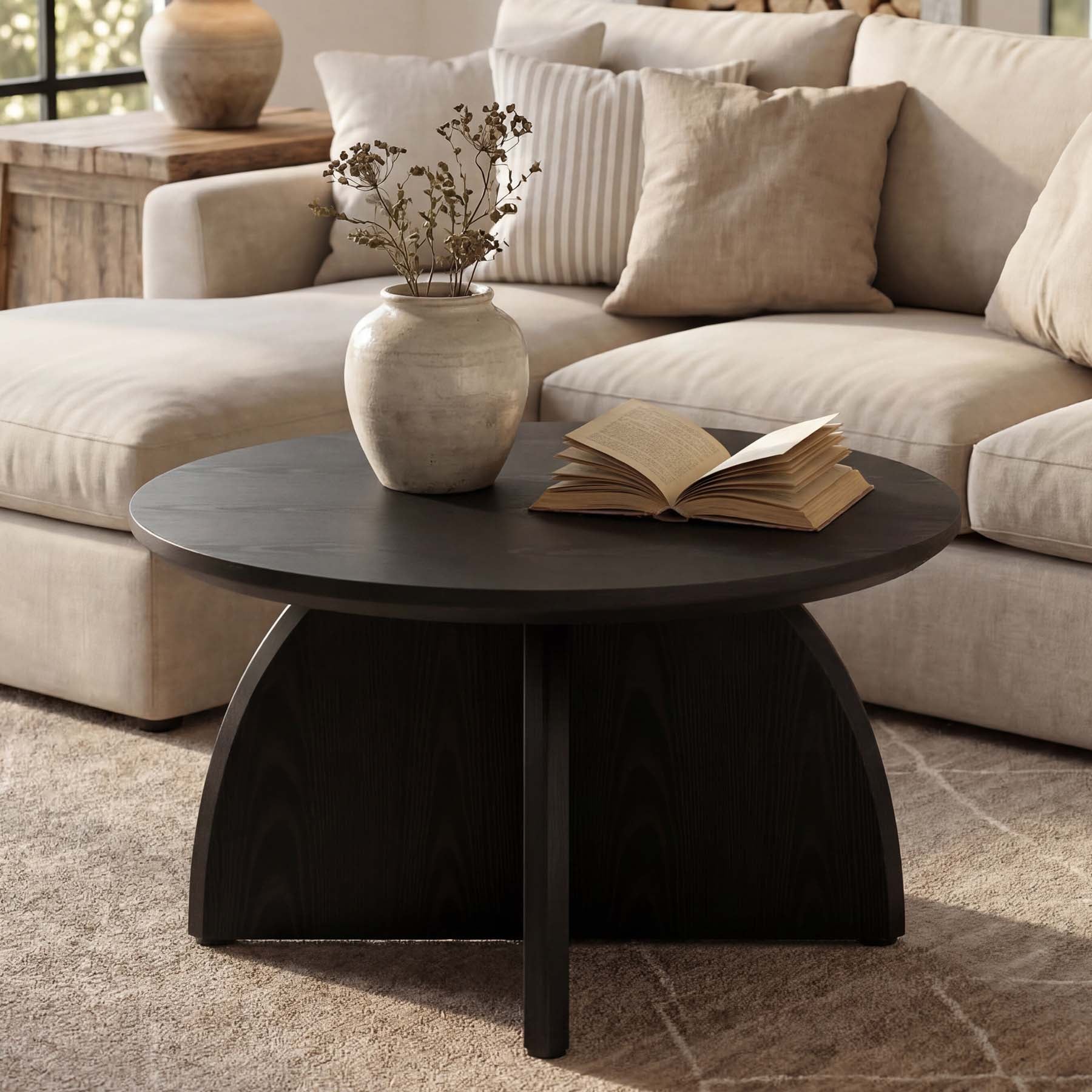 Tribesigns Mesa de centro redonda de 80 cm, Mesa moderna para sala de estar con base de pedestal robusta