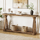 Tribesigns Consola estrecha de 160 cm de madera maciza, Mesa de sofá de estilo rústico 3