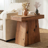 Tribesigns Mesa auxiliar de madera maciza de 60 cm, Mesa de madera con base trapezoidal 3