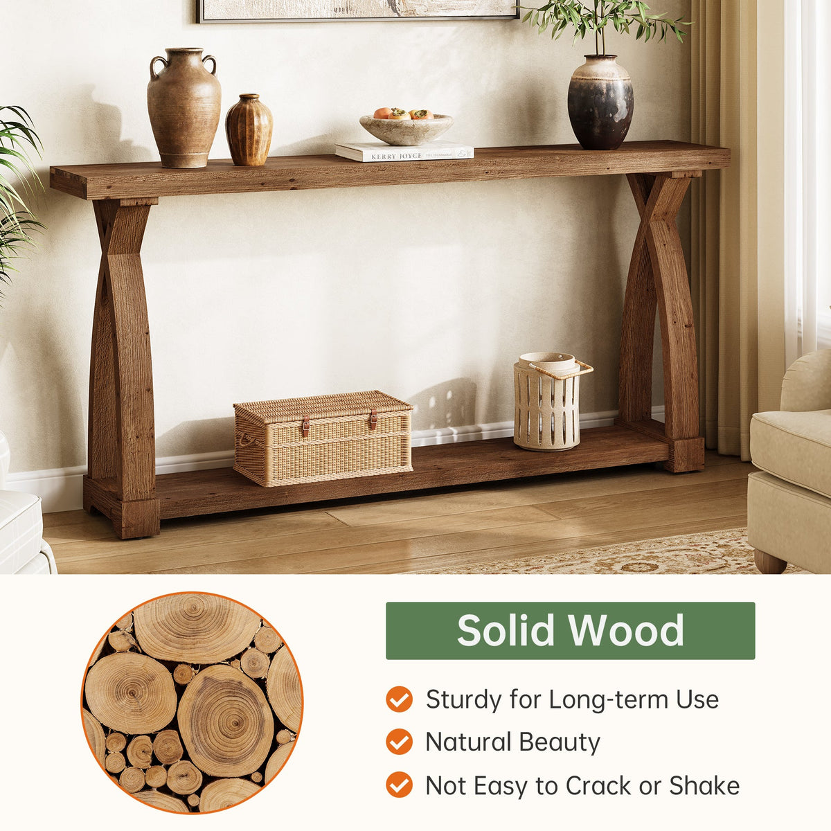 Tribesigns Consola de madera maciza de 160 x 30 cm con estante de almacenamiento de 2 niveles y mesa auxiliar estrecha detrás del sofá