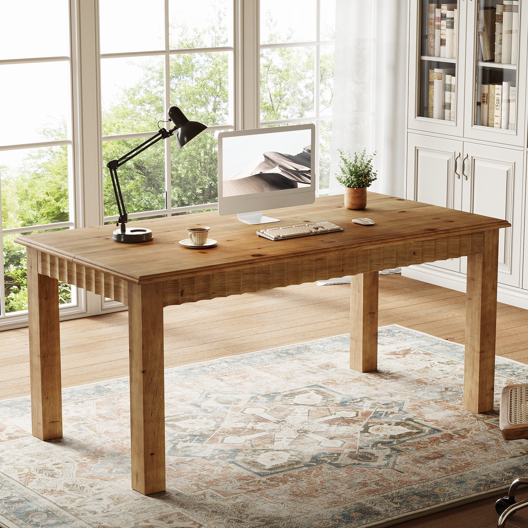 Tribesigns Escritorio de madera maciza de 160 cm, Escritorio grande para ordenador con patas de madera resistentes Escritorio para oficina en casa