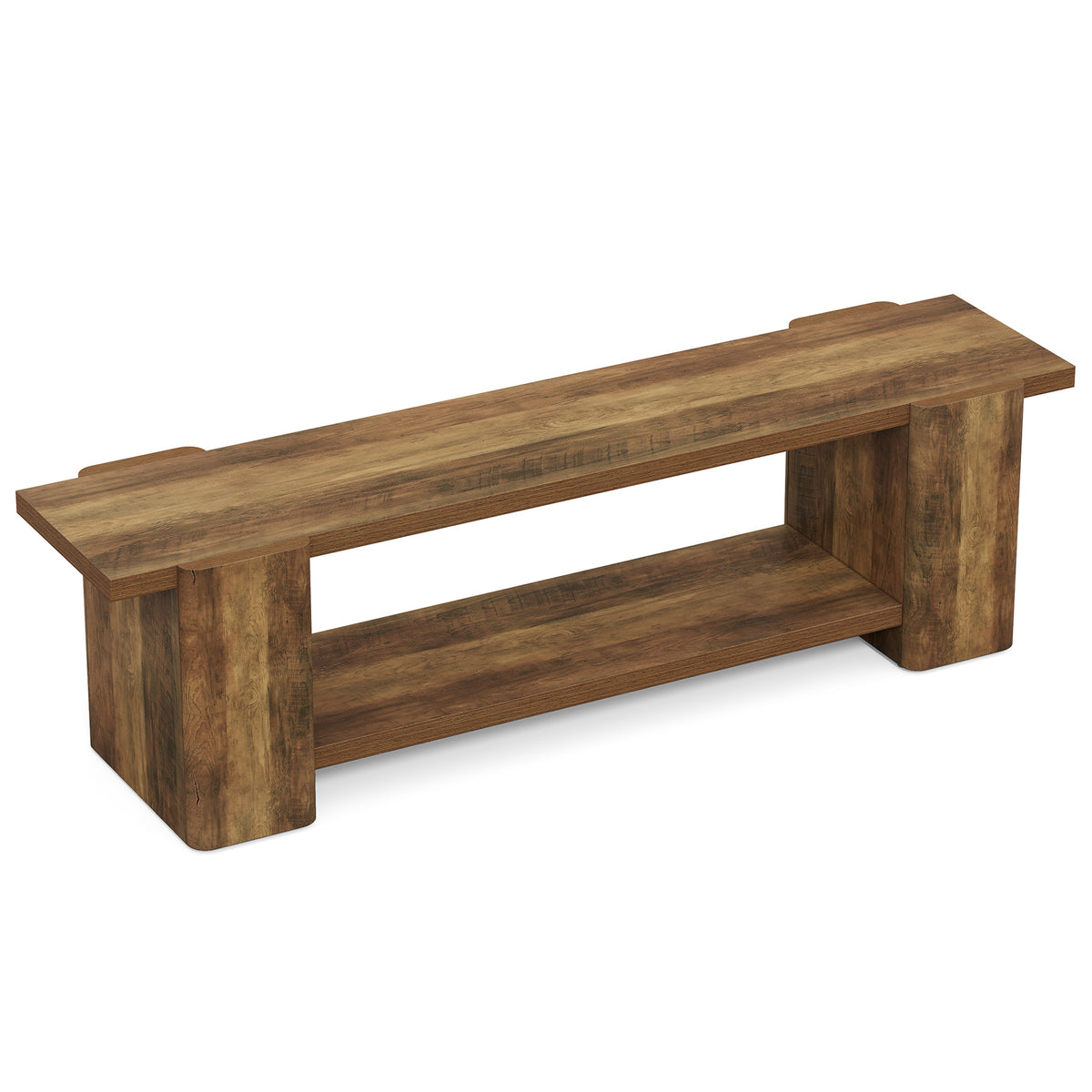 Tribesigns Banco zapatero de 160 cm con almacenamiento, color marrón Banco de madera estilo rústico