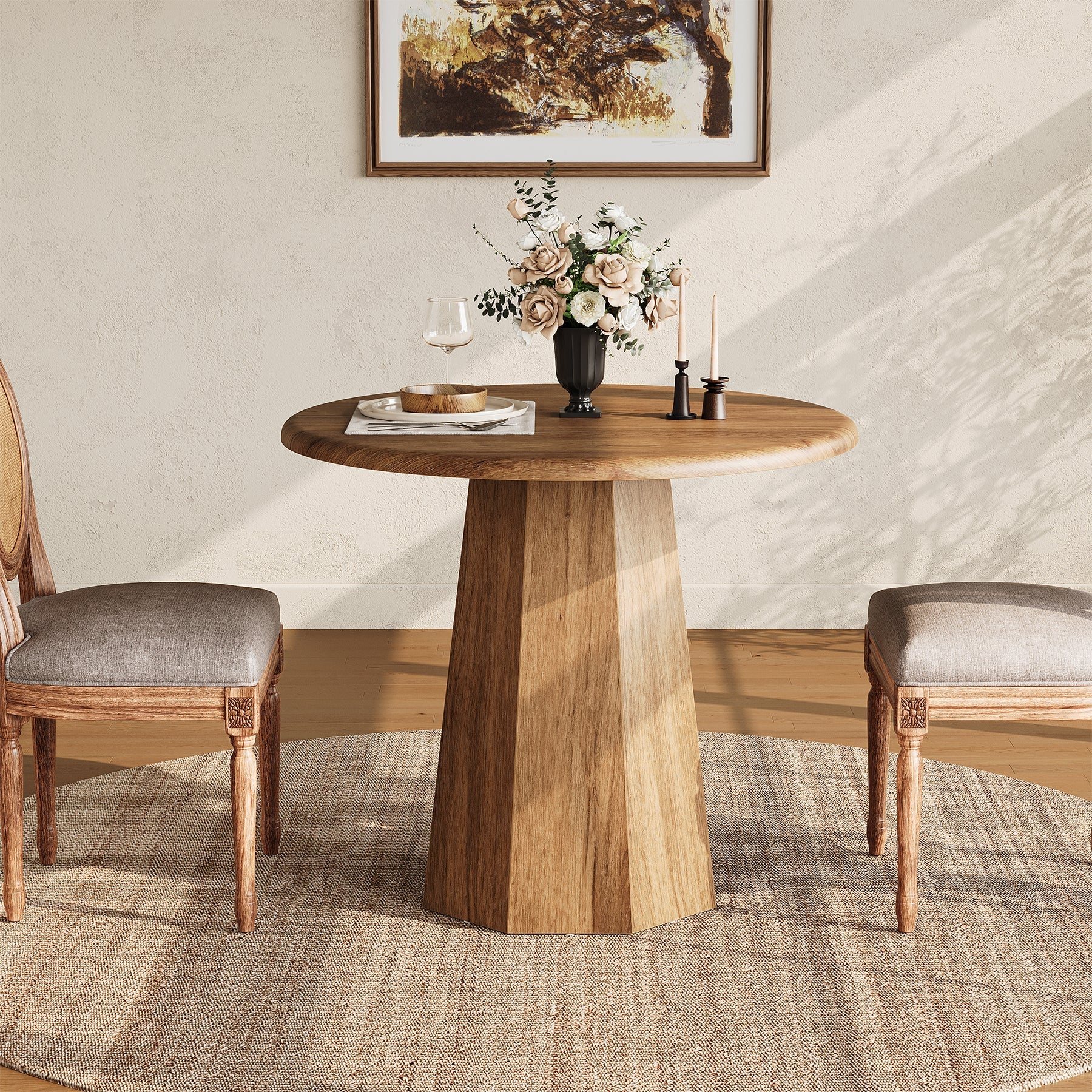 Tribesigns Mesa de comedor redonda de 80 cm para 2-4 personas, Mesa de cocina pequeña con estructura resistente