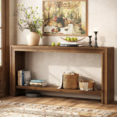 Tribesigns 160 cm massief houten consoletafel met 2-laagse opbergplank, smalle haltafel voor woonkamer gang en entree 3