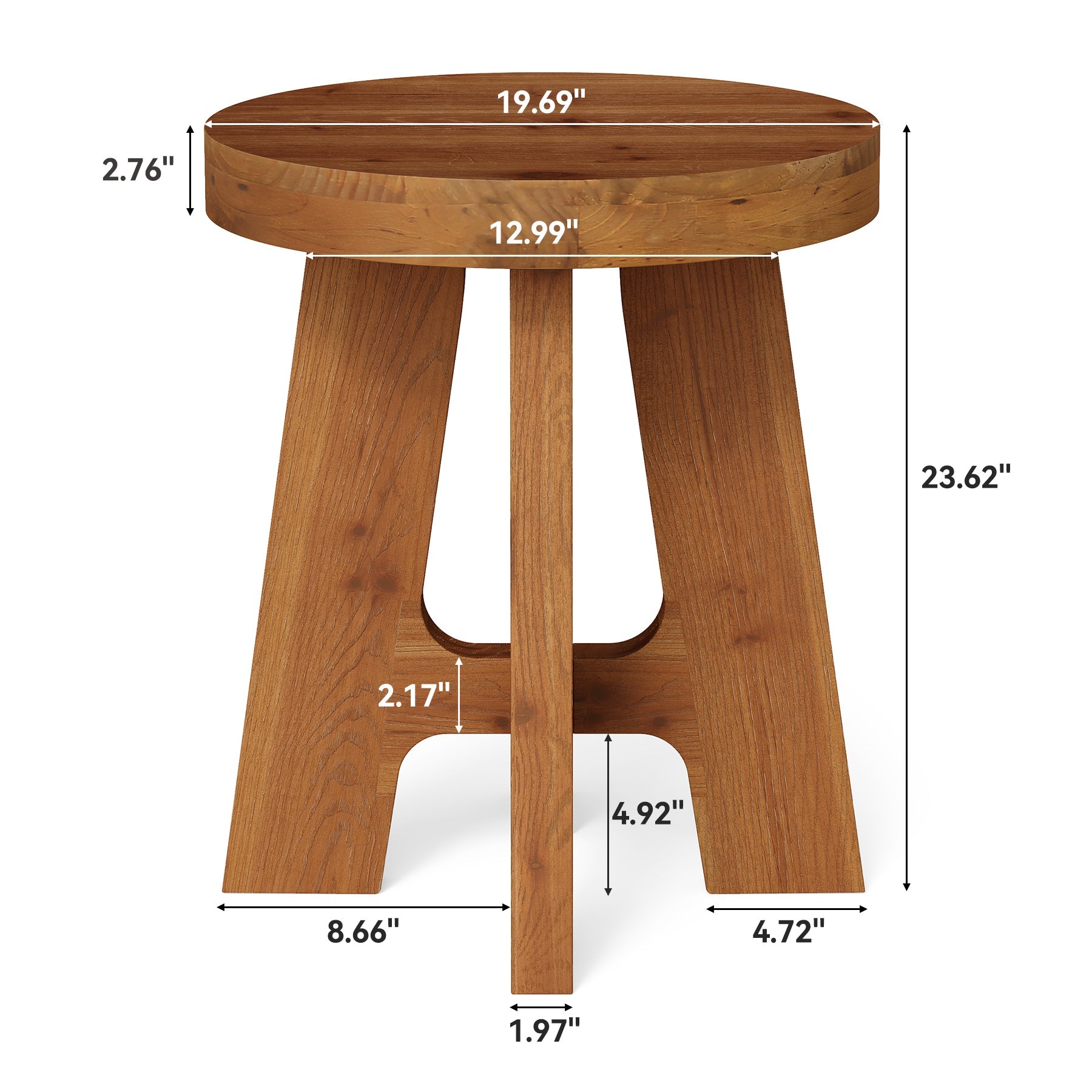 Tribesigns Mesa auxiliar redonda de madera maciza, Mesa de sofá rústica de madera con patas robustas