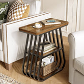 Mesita auxiliar de 3 niveles, Mesita de noche estrecha para habitaciones pequeñas Mesa de sofá de madera de estilo industrial 3
