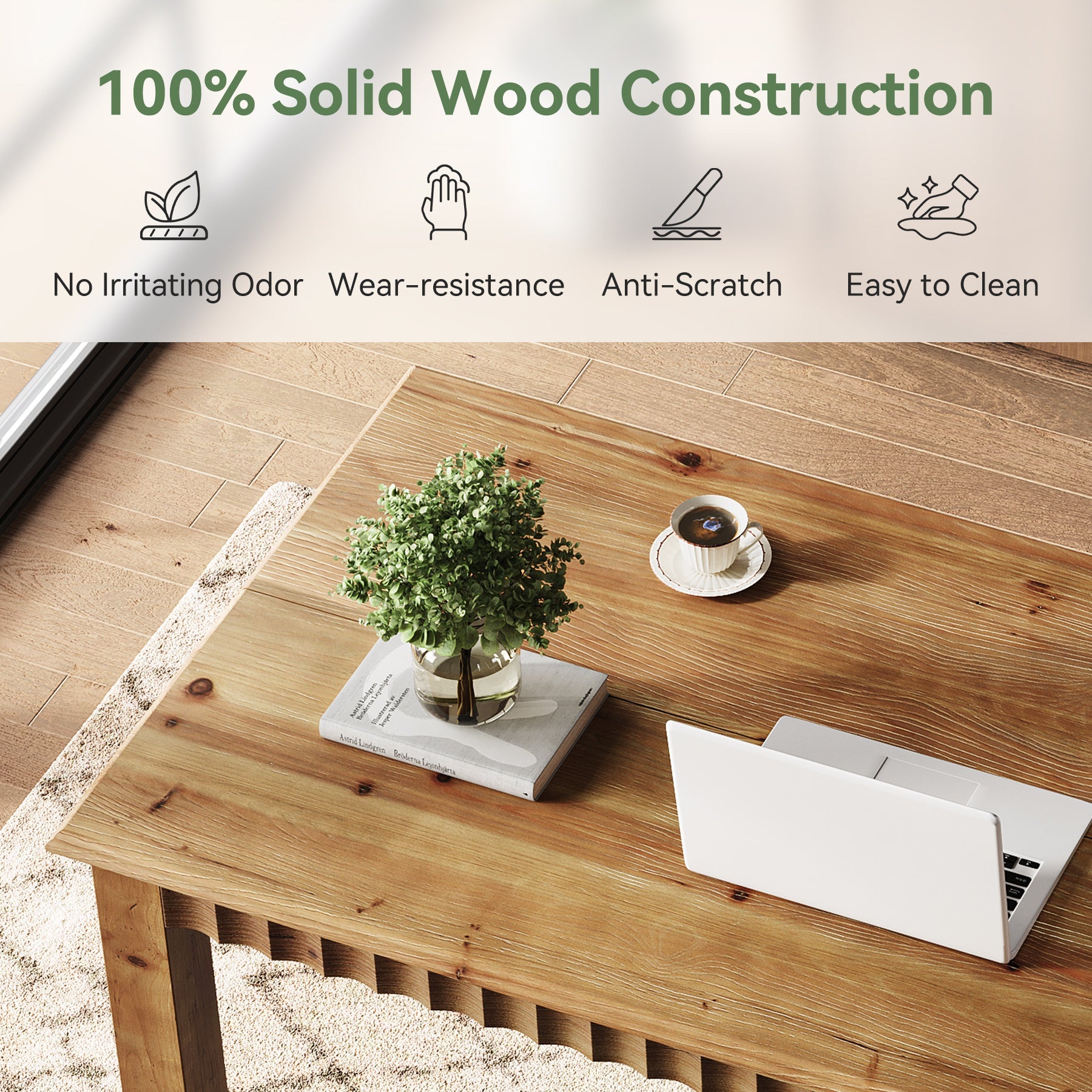 Tribesigns Escritorio de madera maciza de 160 cm, Escritorio grande para ordenador con patas de madera resistentes Escritorio para oficina en casa