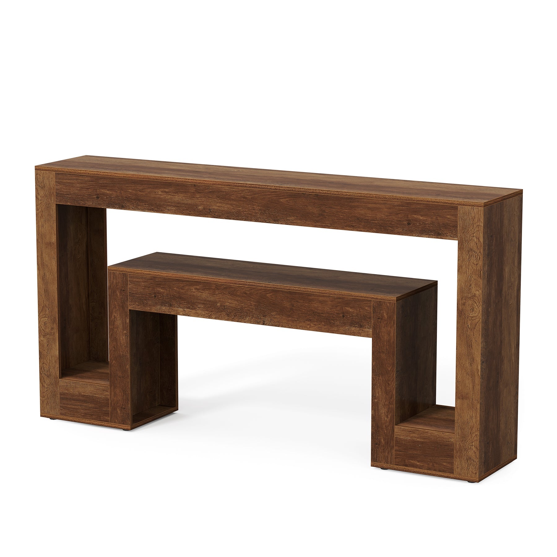 Tribesigns Mesa consola estrecha de 160 cm, Mesa de sofá rústica con 2 niveles