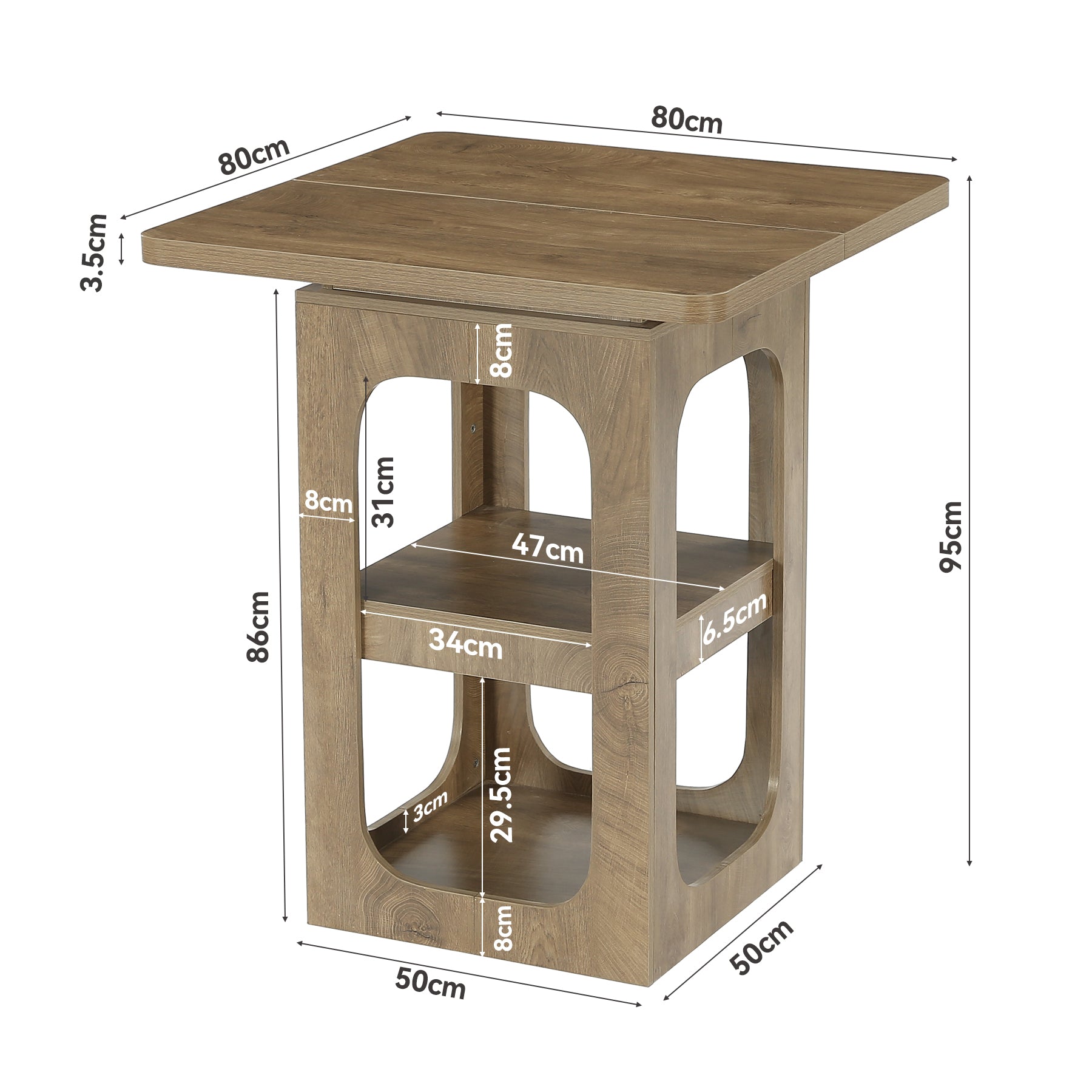 Tribesigns Mesa alta cuadrada de madera de 80 cm con 3 estantes, Ideal para cocina, bar, comedor, bistró, espacios pequeños y apartamentos