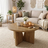 Mesa de centro redonda de 80 cm, Mesa de salón moderna de color marrón para espacios pequeños 3