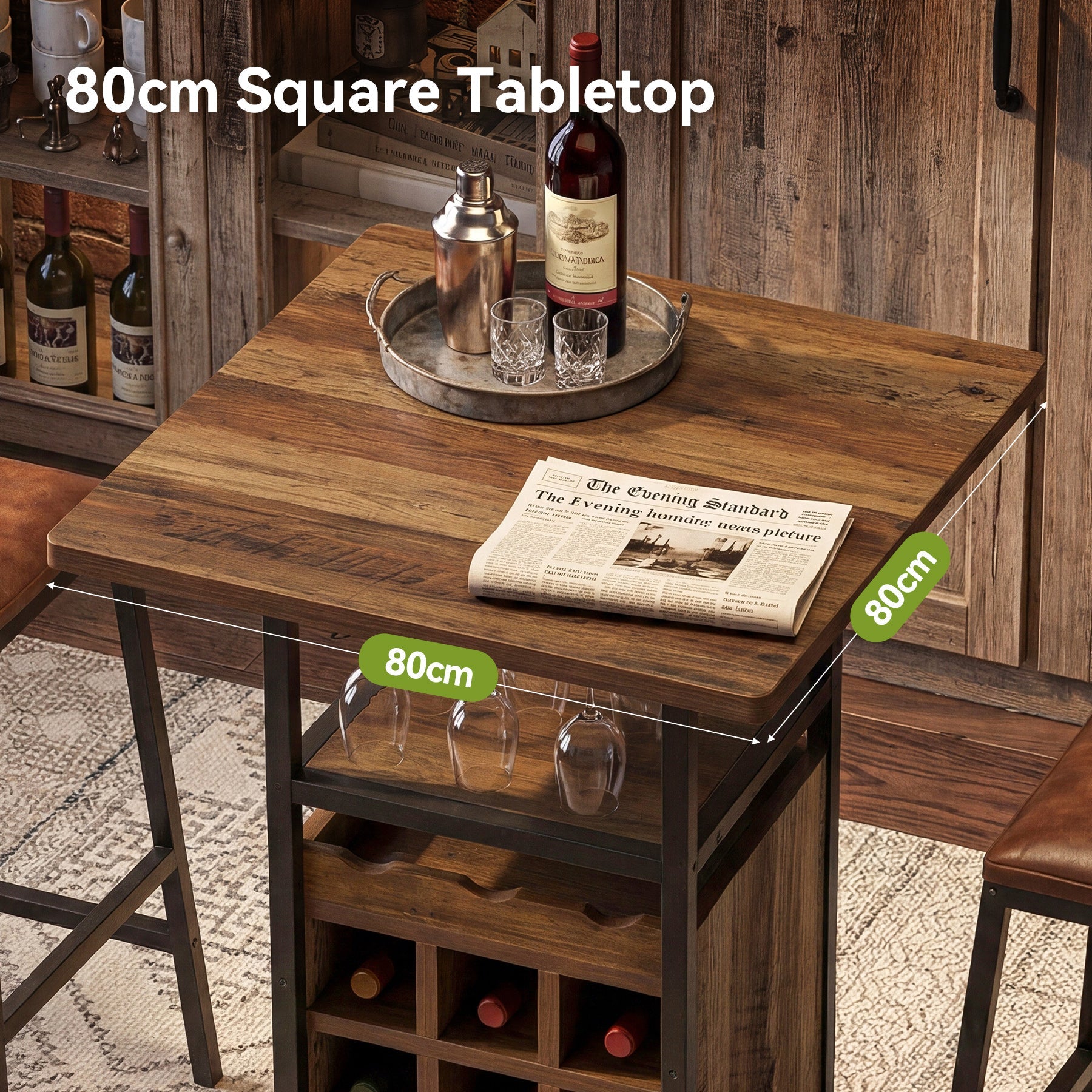 Tribesigns Mesa de bar de 95 cm con almacenamiento, Mesa de bistró estrecha con estantes, botellero y soporte para copas