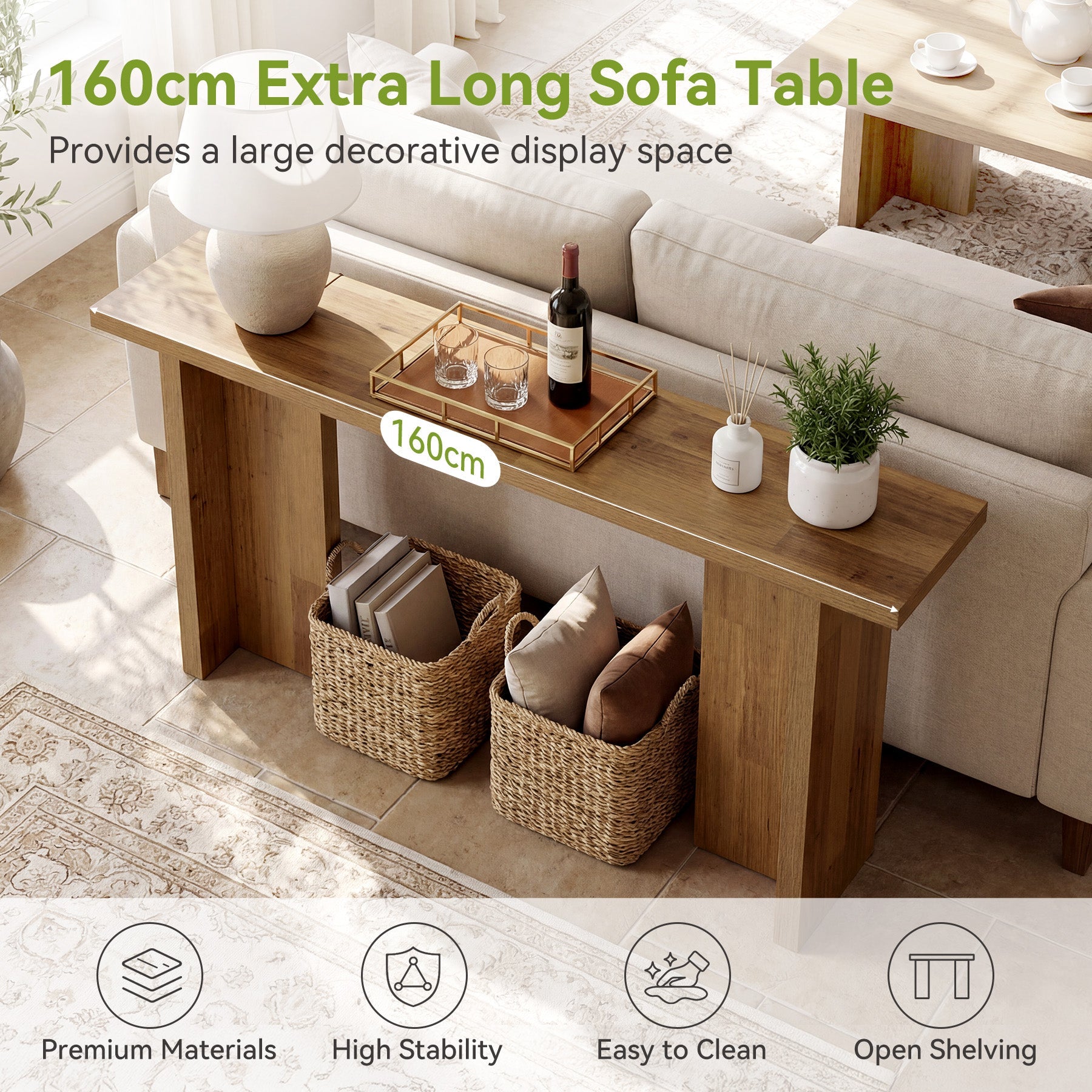 Tribesigns Mesa consola de 160 cm, Mesa auxiliar estrecha para sofá con acabado de madera moderno