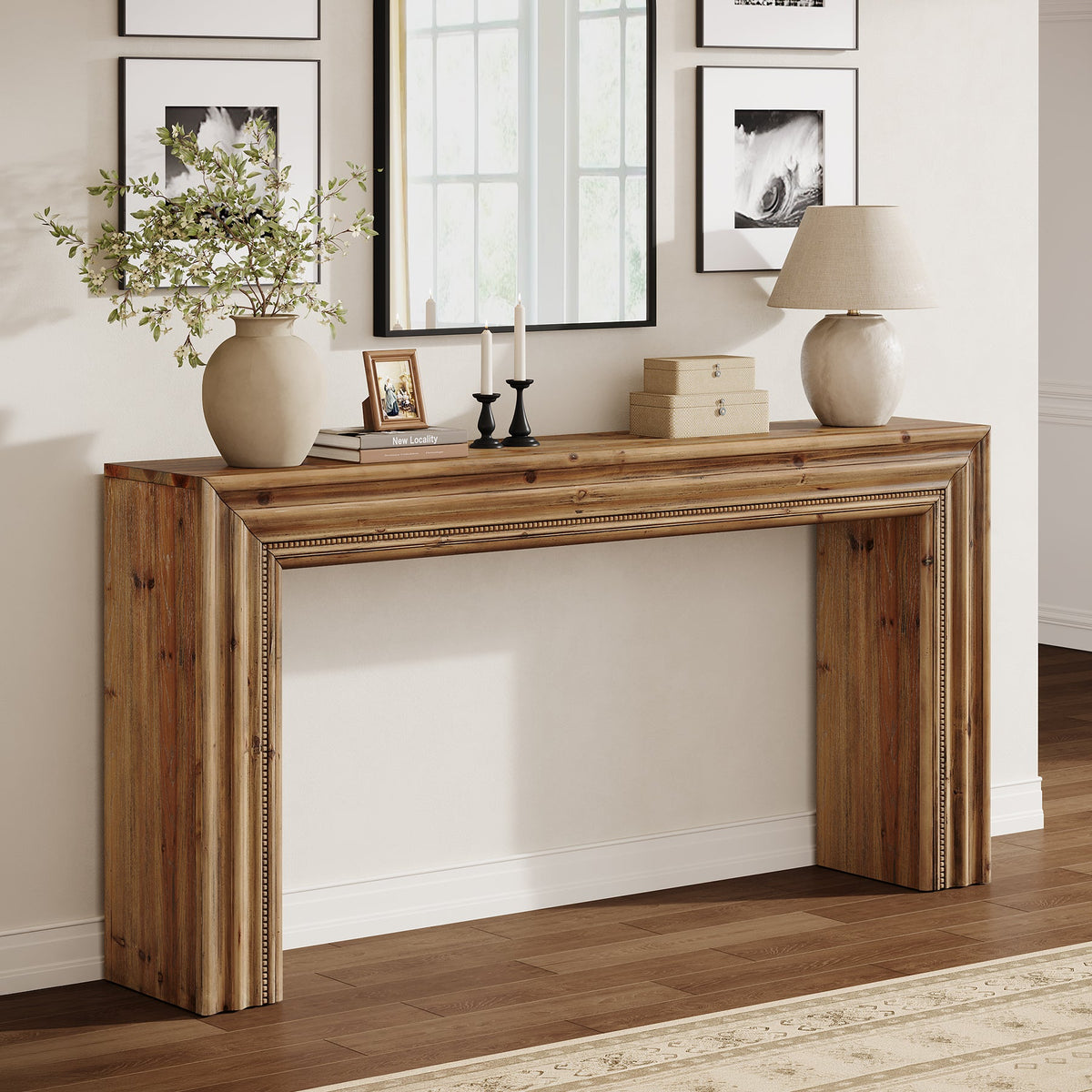 Tribesigns Mesa consola de madera maciza de abeto (160 cm), Mesa rústica para recibidor