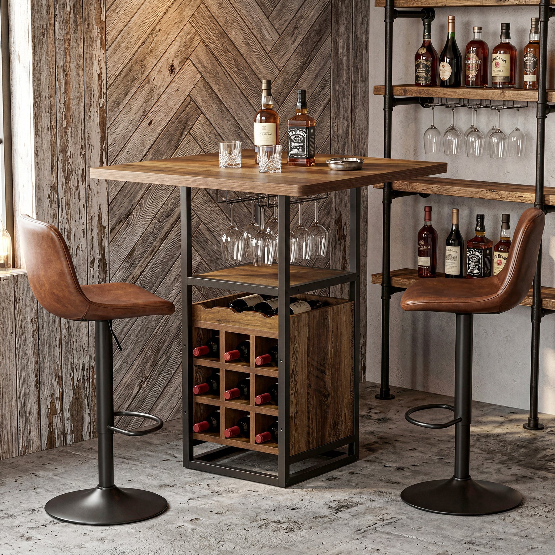 Tribesigns Mesa de bar de 95 cm con almacenamiento, Mesa de bistró estrecha con estantes, botellero y soporte para copas