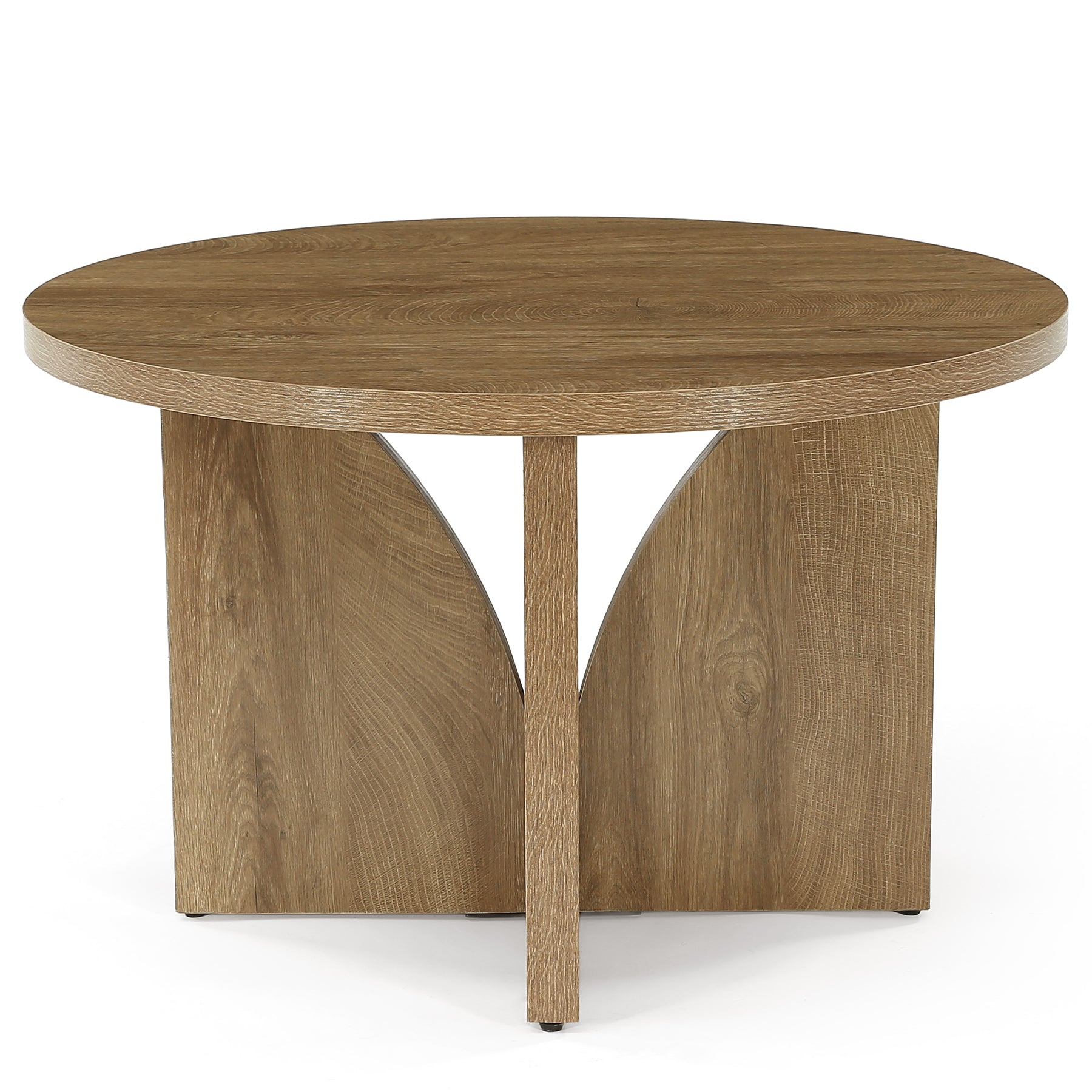 Mesa de centro redonda de 80 cm, Mesa de salón moderna de color marrón para espacios pequeños