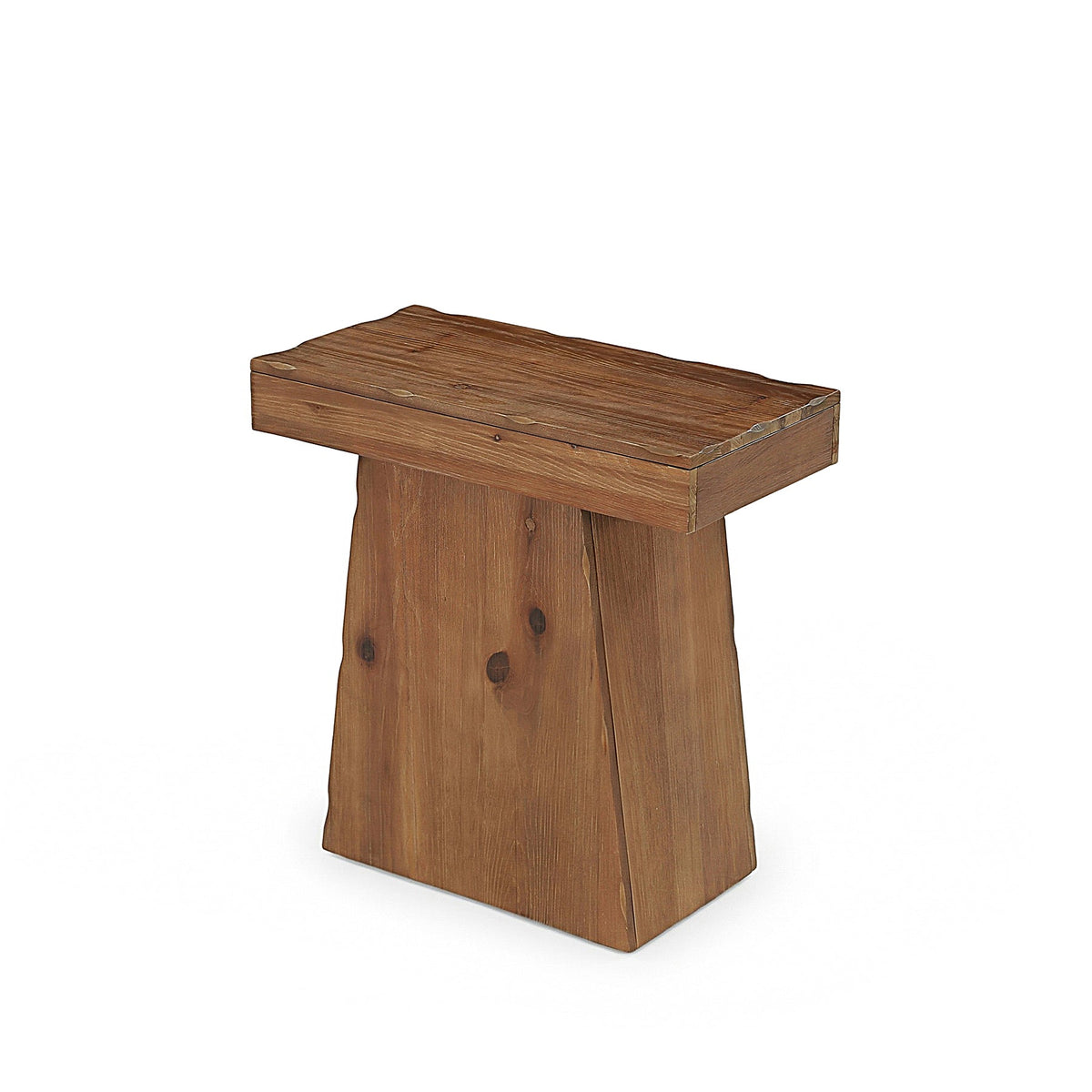 Tribesigns Mesa auxiliar de madera maciza de 60 cm, Mesa de madera con base trapezoidal