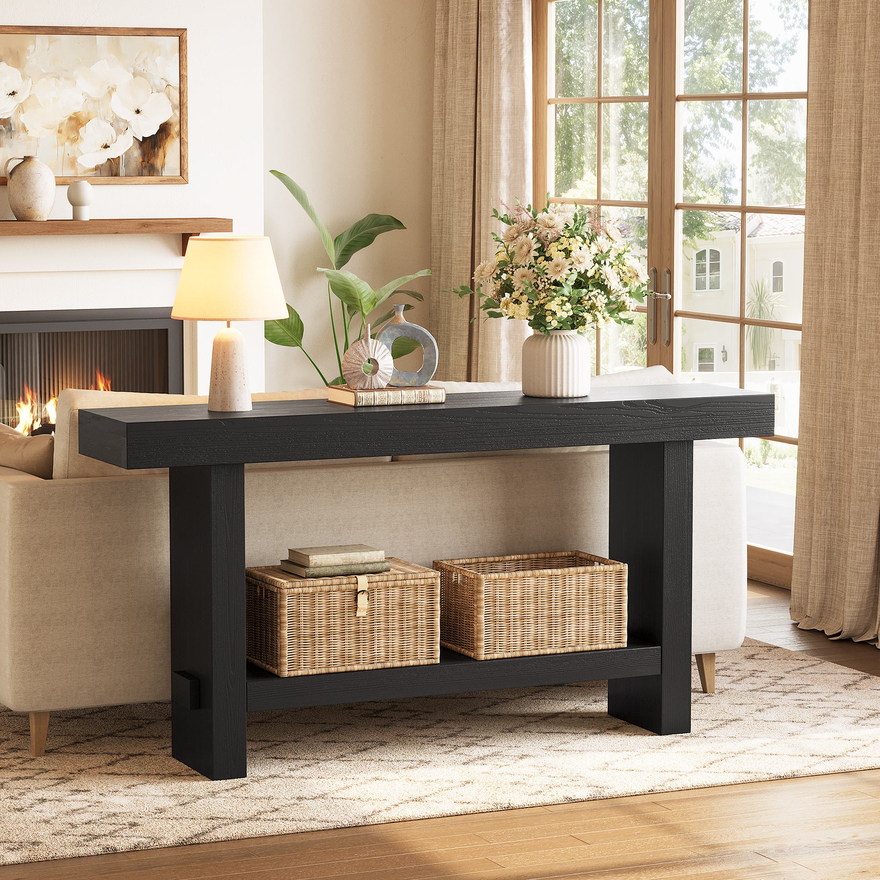 Tribesigns Mesa consola extralarga, Mesa de entrada con tablero de mesa ancho y base doble estable para salón