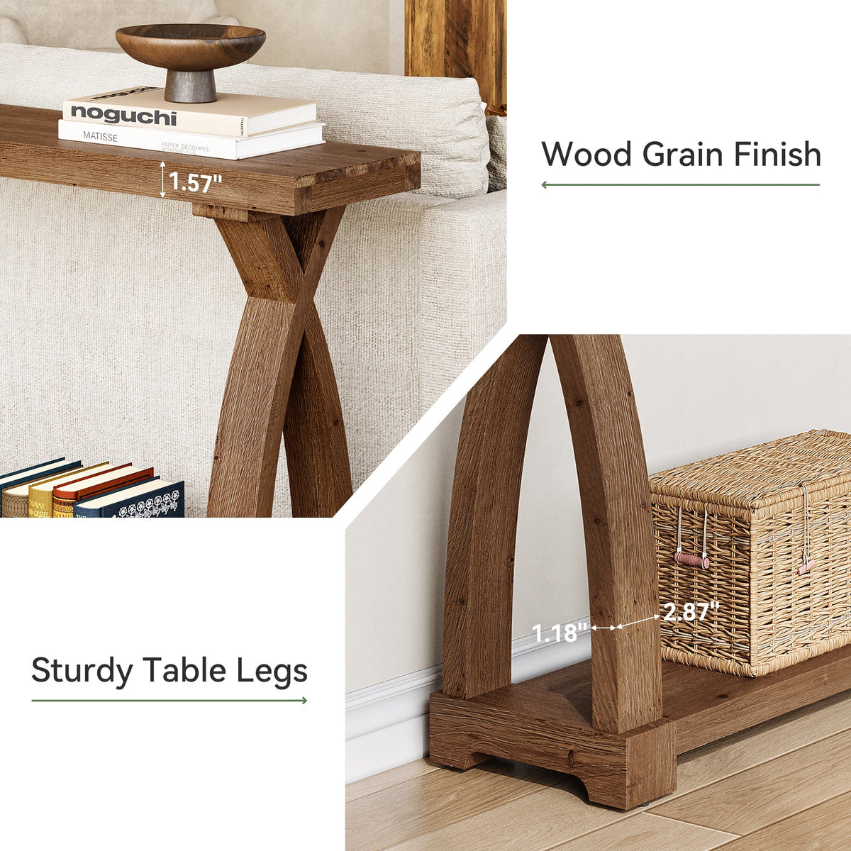 Tribesigns Consola de madera maciza de 160 x 30 cm con estante de almacenamiento de 2 niveles y mesa auxiliar estrecha detrás del sofá