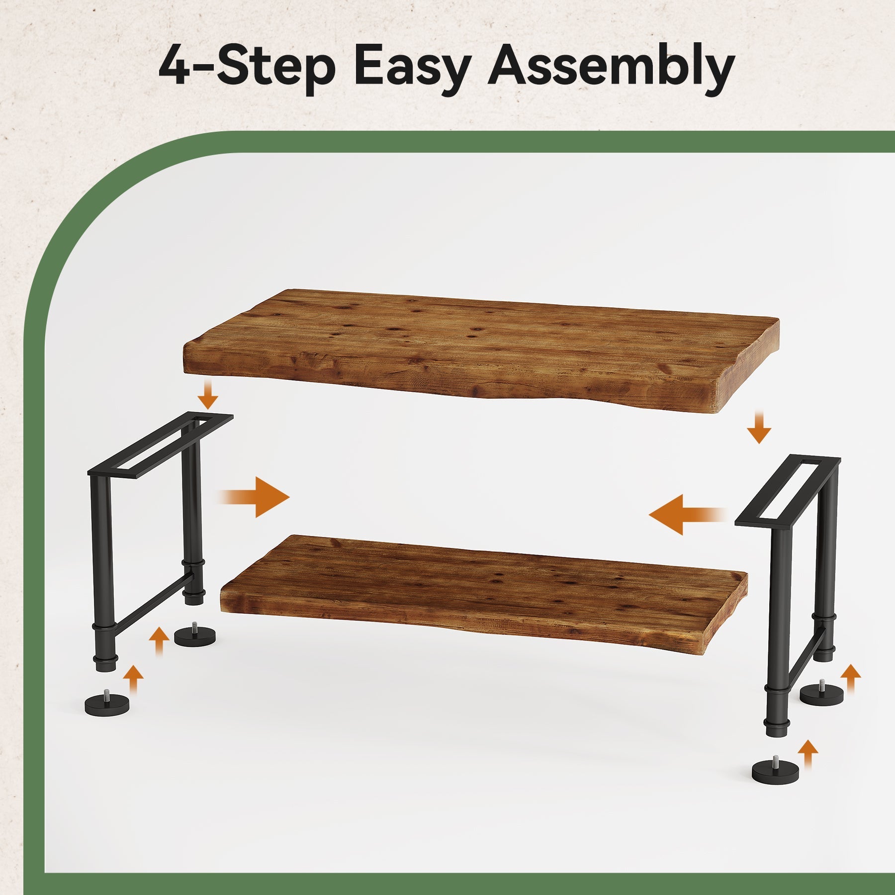 Tribesigns Mesa de centro rectangular de 120 cm 2 niveles de madera maciza para salón con borde natural y patas de metal