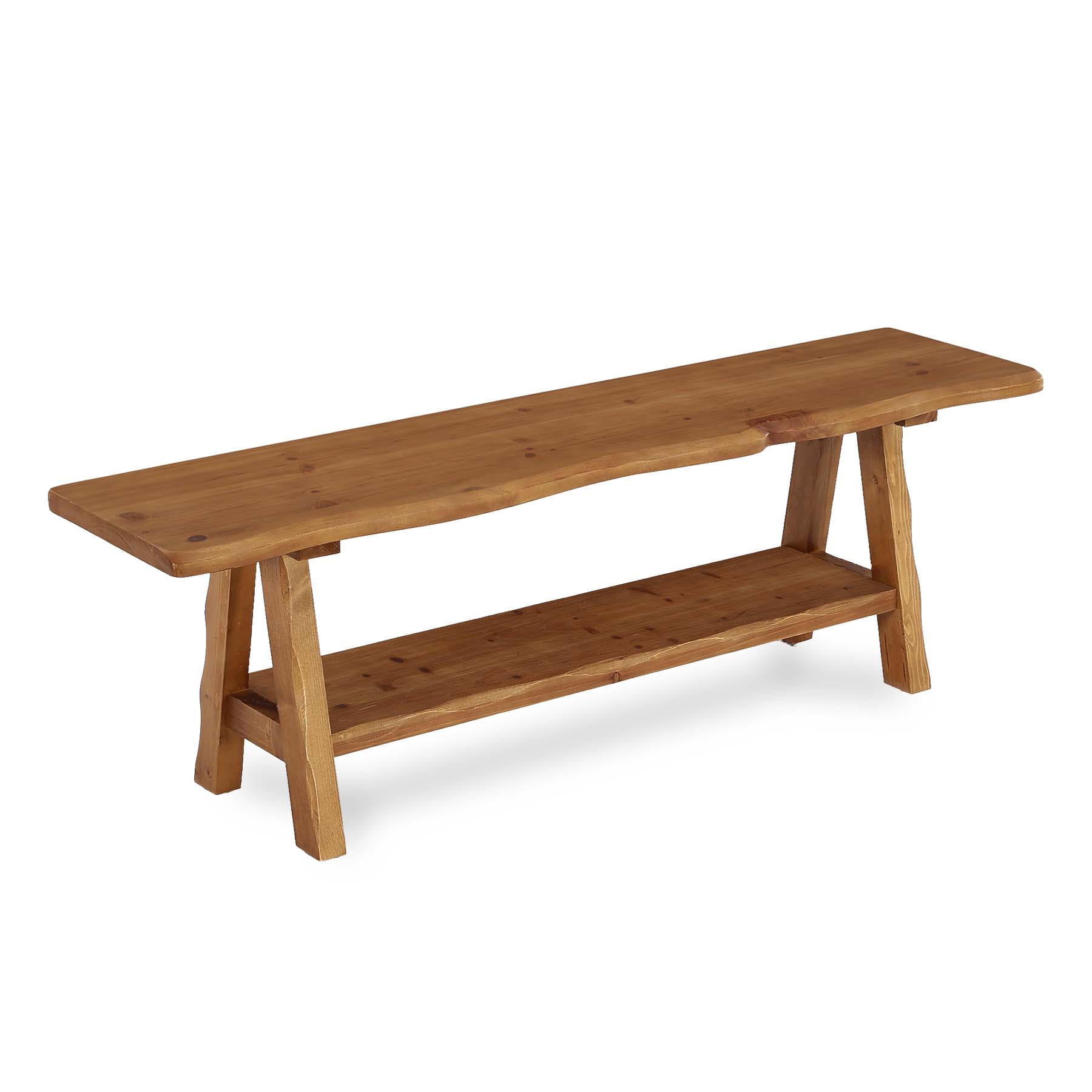 Tribesigns Banco de madera maciza de 140 cm, Banco rústico para recibidor con borde natural y 2 estantes de almacenamiento