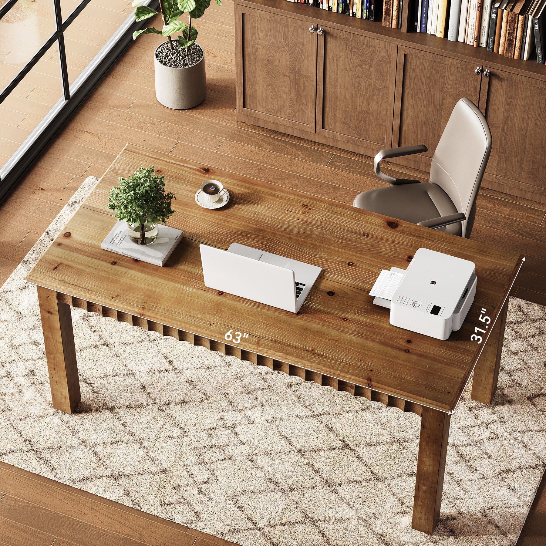 Tribesigns Escritorio de madera maciza de 160 cm, Escritorio grande para ordenador con patas de madera resistentes Escritorio para oficina en casa