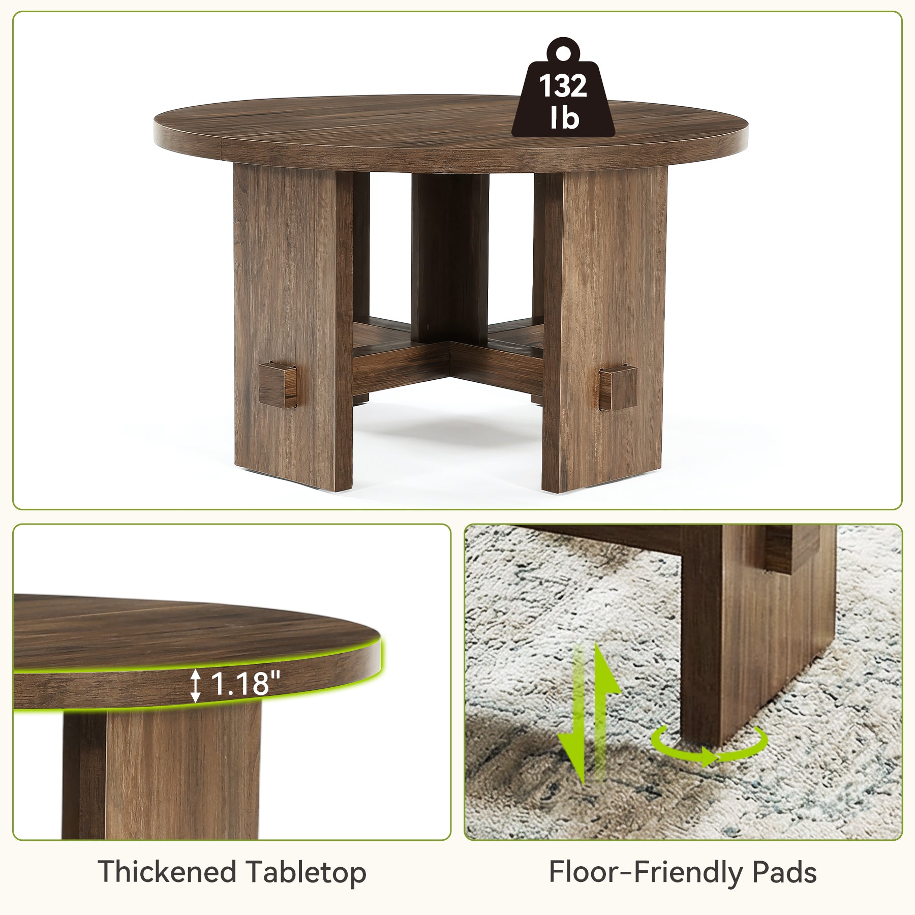Tribesigns Mesa de centro redonda de 80 cm con base, Pequeña mesa de salón de estilo rústico