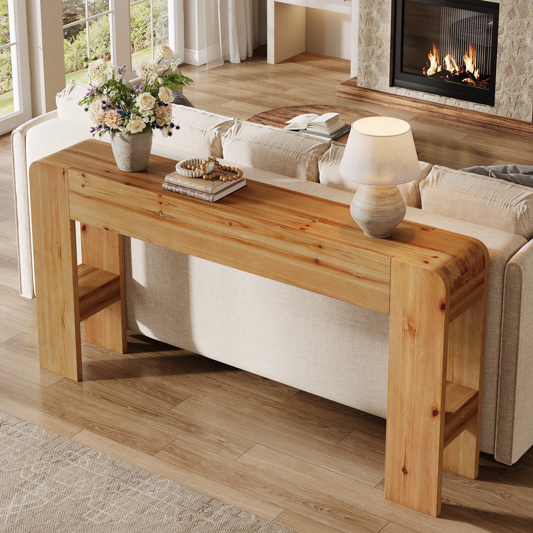 Tribesigns Mesa Consola de Madera Maciza de 160 cm, Mesa Larga para Sofá de Estilo Campestre (Madera de Abeto)
