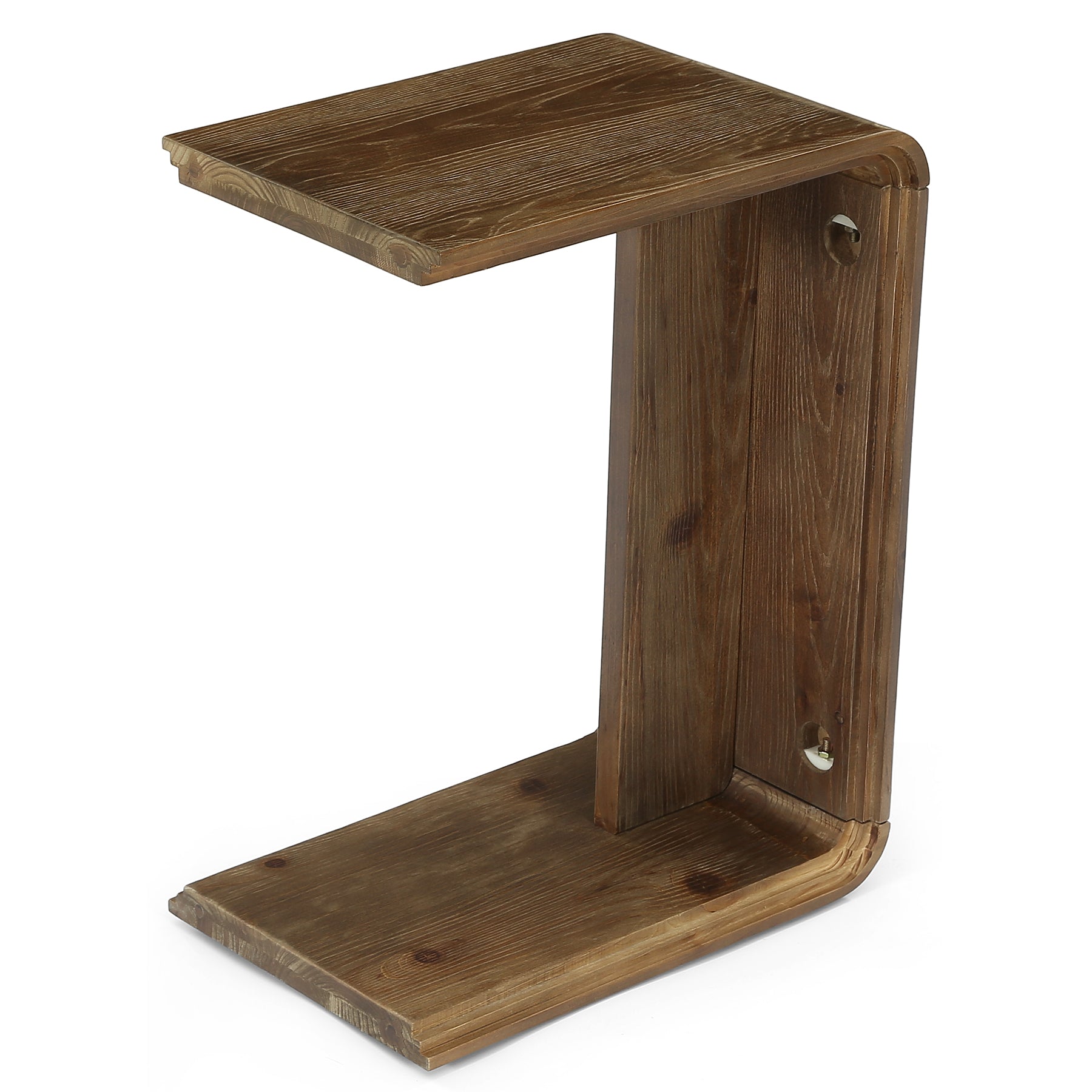 Mesita auxiliar de madera maciza en forma de C, Mesa estrecha para sofá, ideal para salón y dormitorio, ahorra espacio, color marrón oscuro