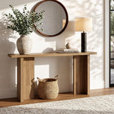 Tribesigns Mesa consola de 160 cm, Mesa auxiliar estrecha para sofá con acabado de madera moderno 3