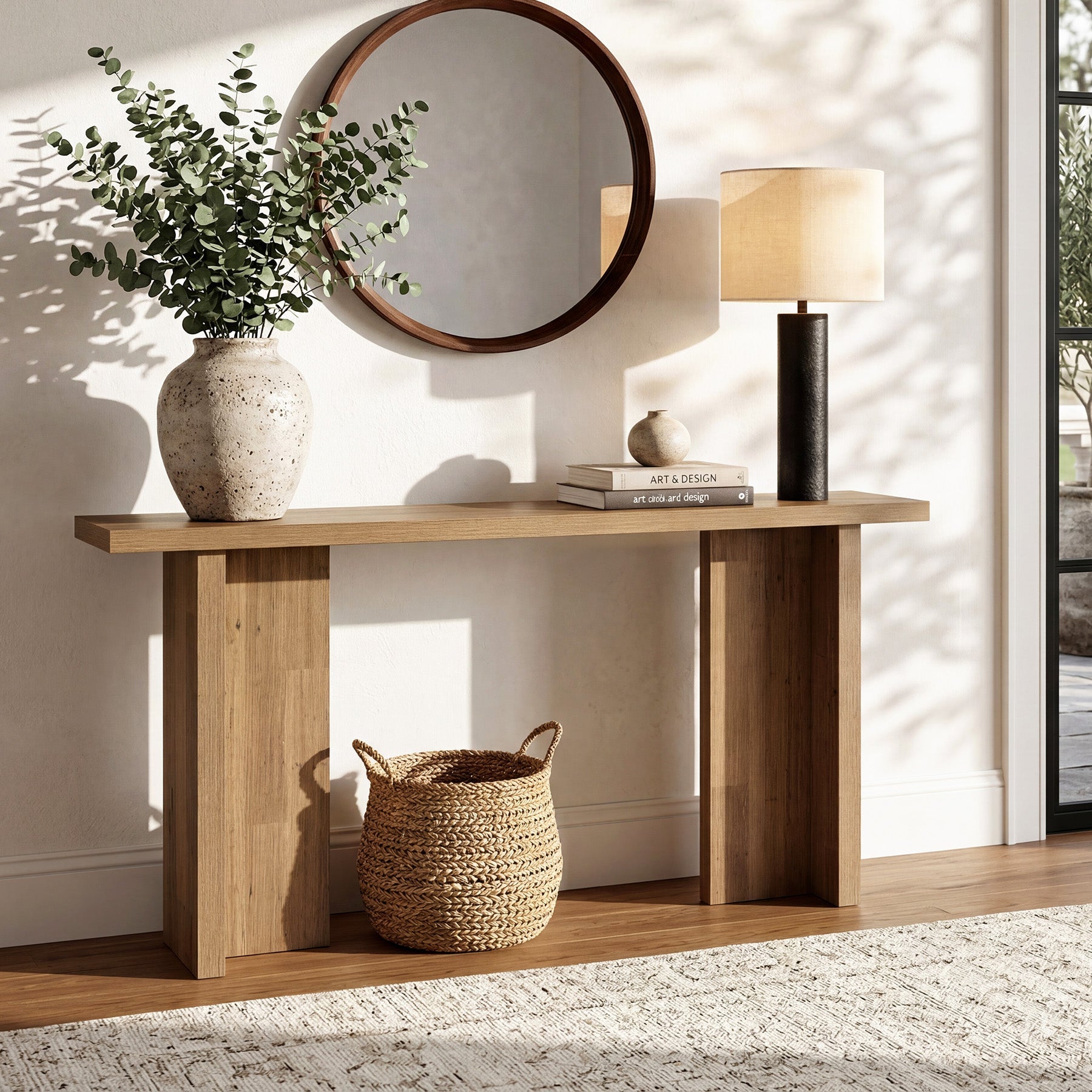 Tribesigns Mesa consola de 160 cm, Mesa auxiliar estrecha para sofá con acabado de madera moderno
