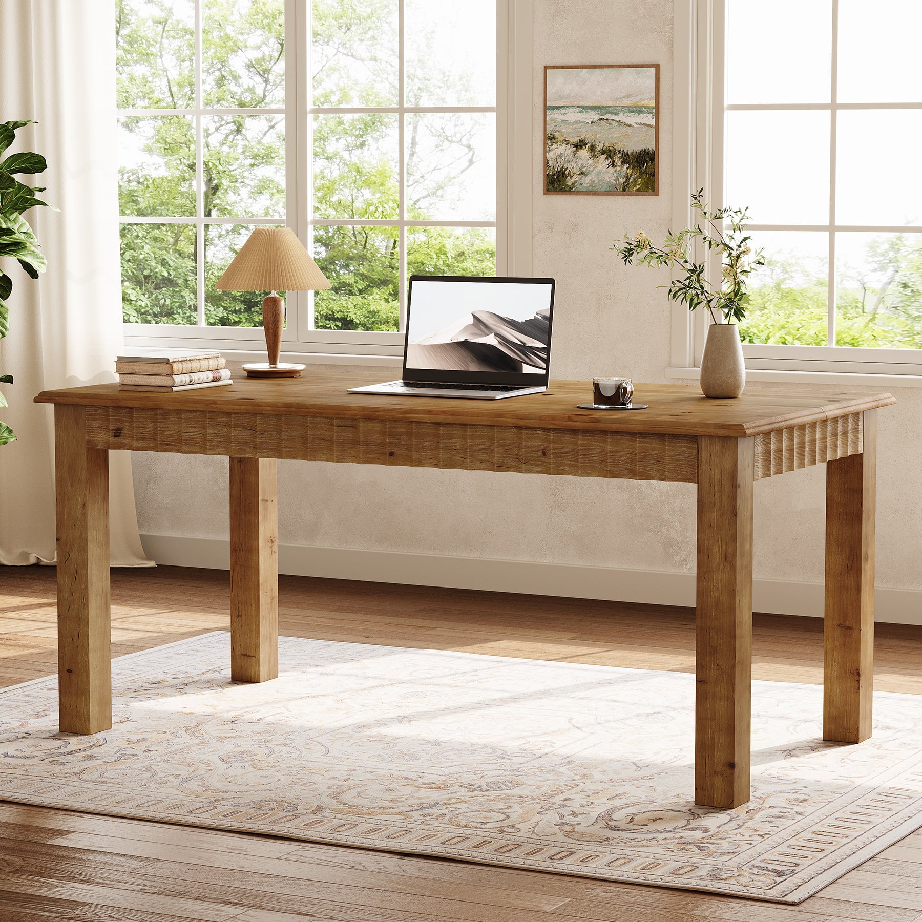 Tribesigns Escritorio de madera maciza de 160 cm, Escritorio grande para ordenador con patas de madera resistentes Escritorio para oficina en casa