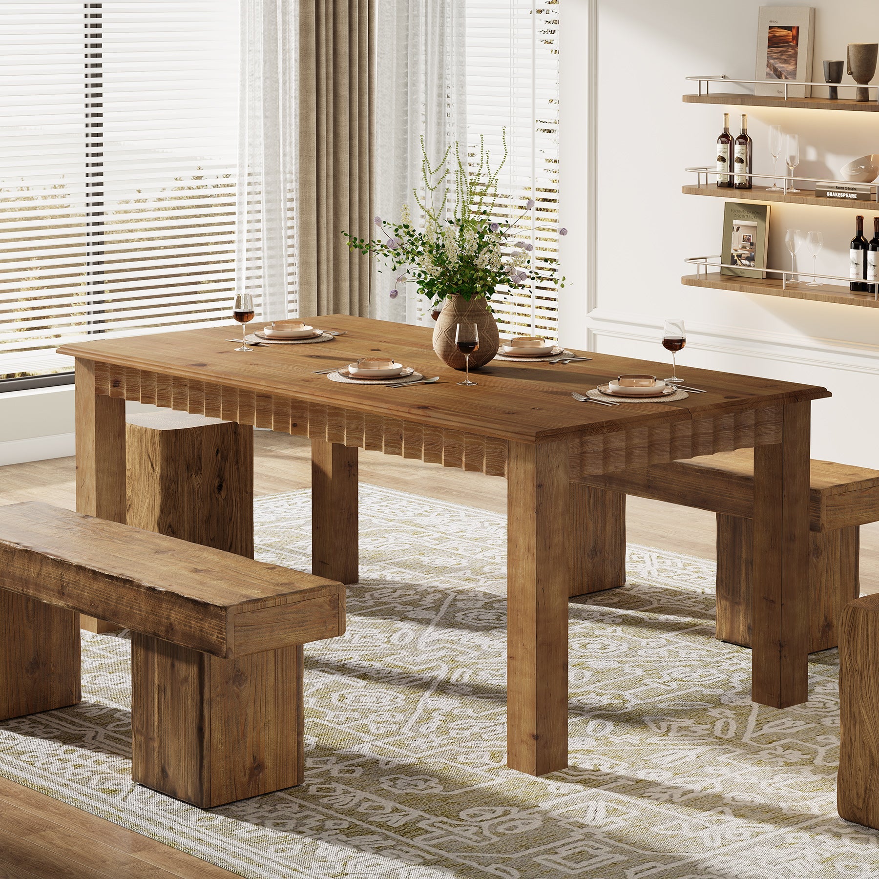 Tribesigns Mesa de comedor de madera maciza de 160 cm, Mesa de cocina para 4-6 personas de estilo rústico