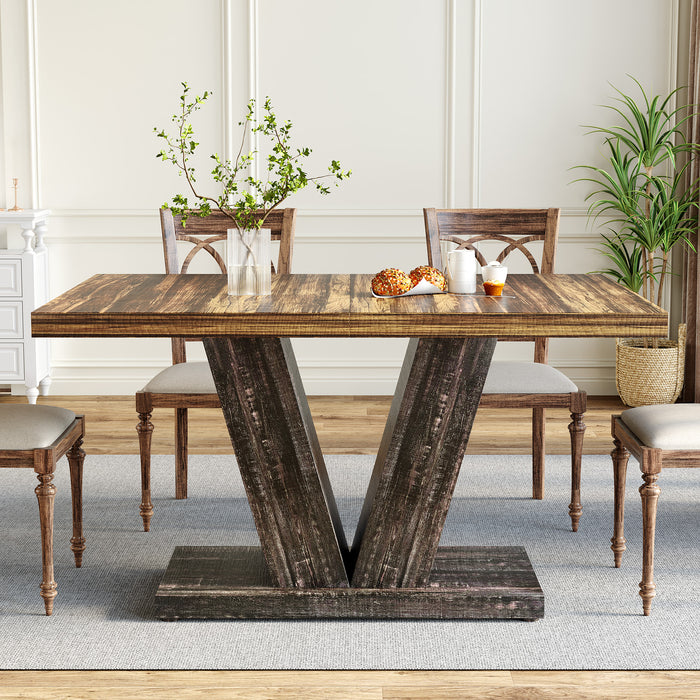 Tribesigns Mesa de comedor rústica, Mesa de cocina de madera blanca estilo granja