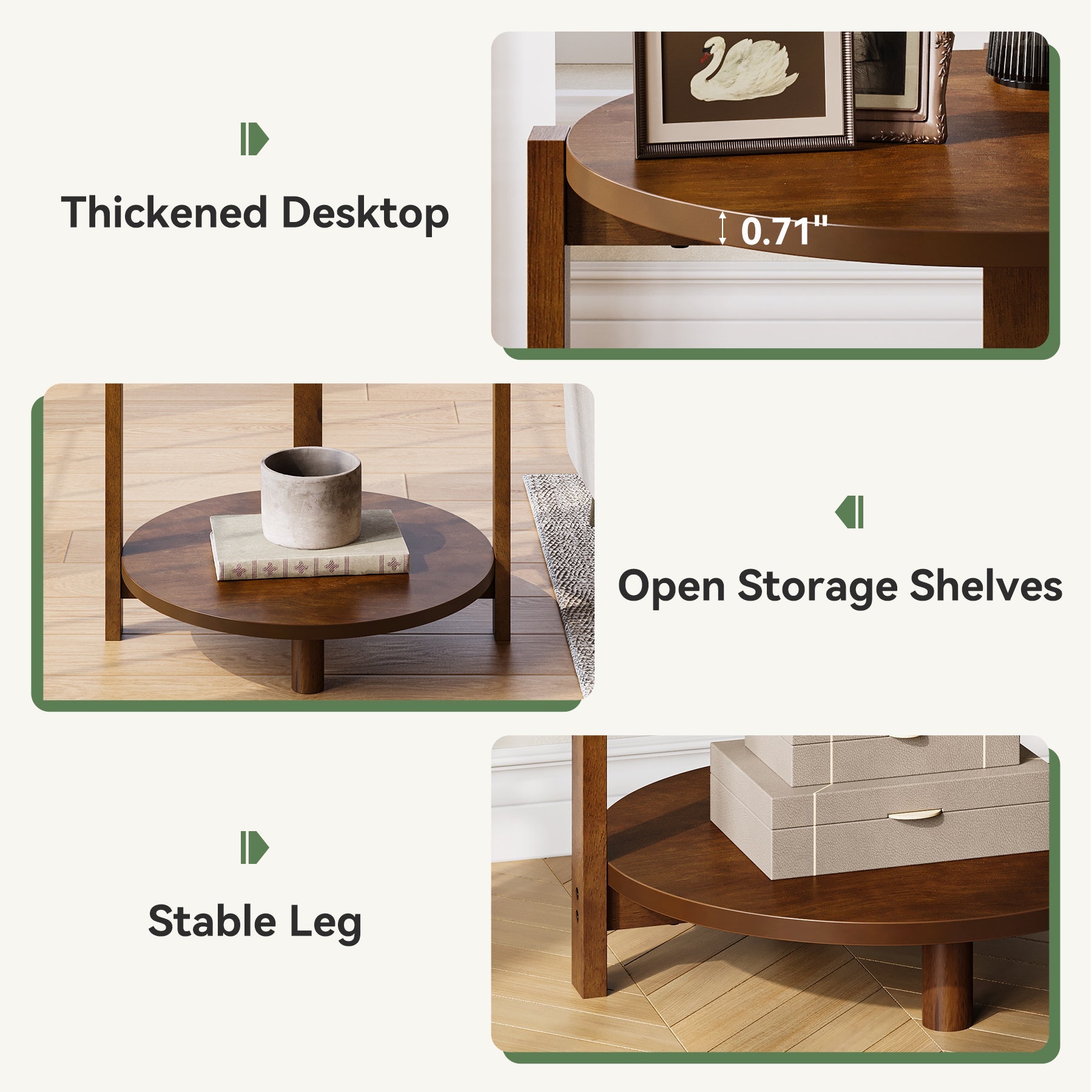 Tribesigns Mesa auxiliar redonda de madera maciza 48 cm, Mesita de noche pequeña de 2 niveles con estante