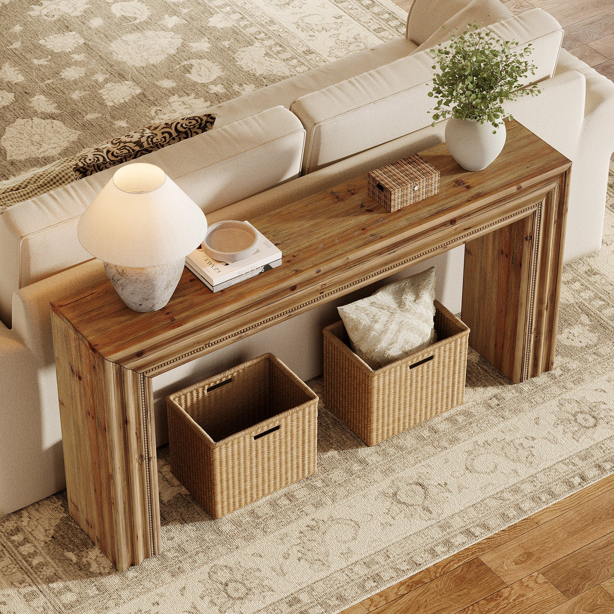 Tribesigns Mesa consola de madera maciza de abeto (160 cm), Mesa rústica para recibidor