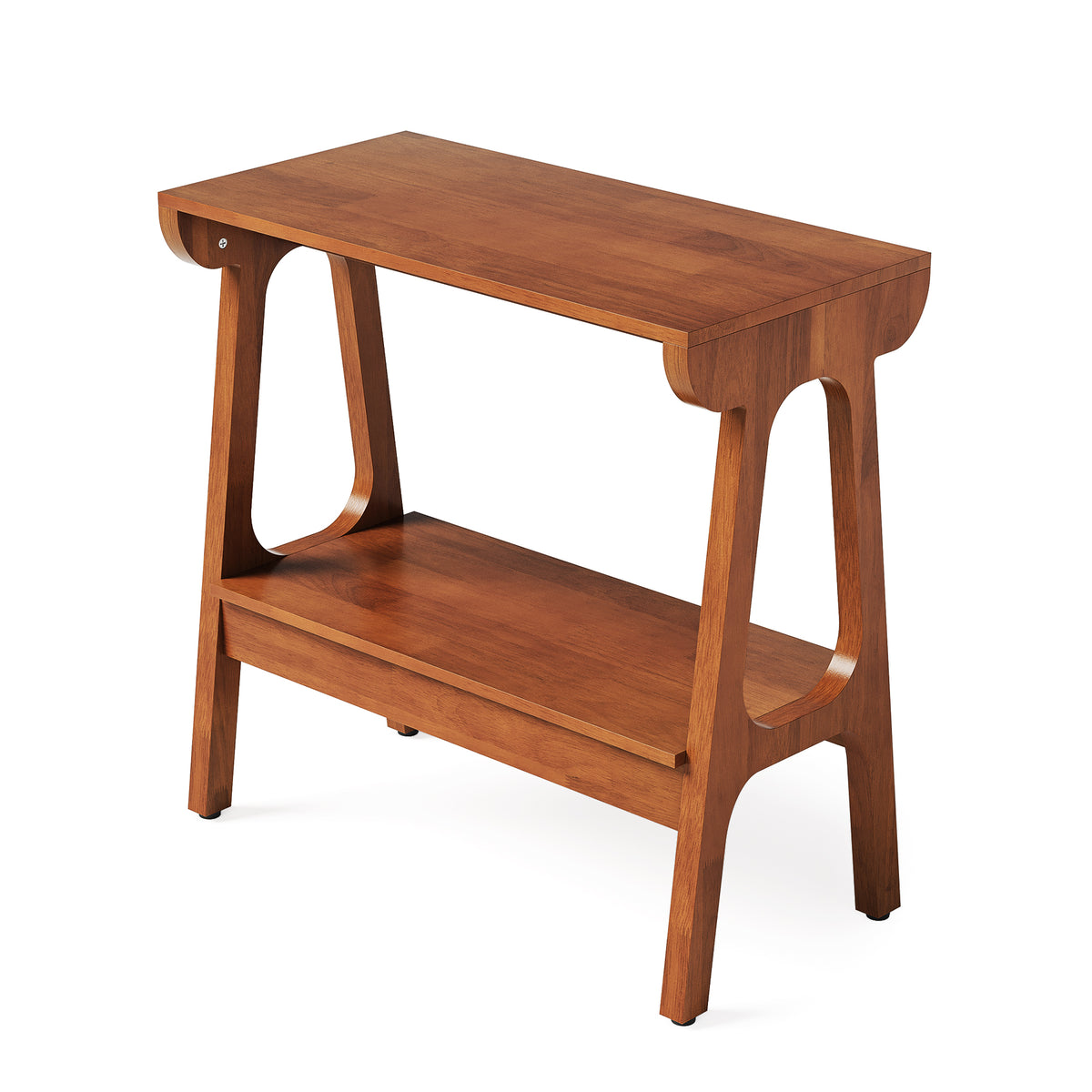 Mesa auxiliar de madera maciza con 2 estantes Mesita de noche esbelta de madera de caucho para salón, dormitorio o pasillo