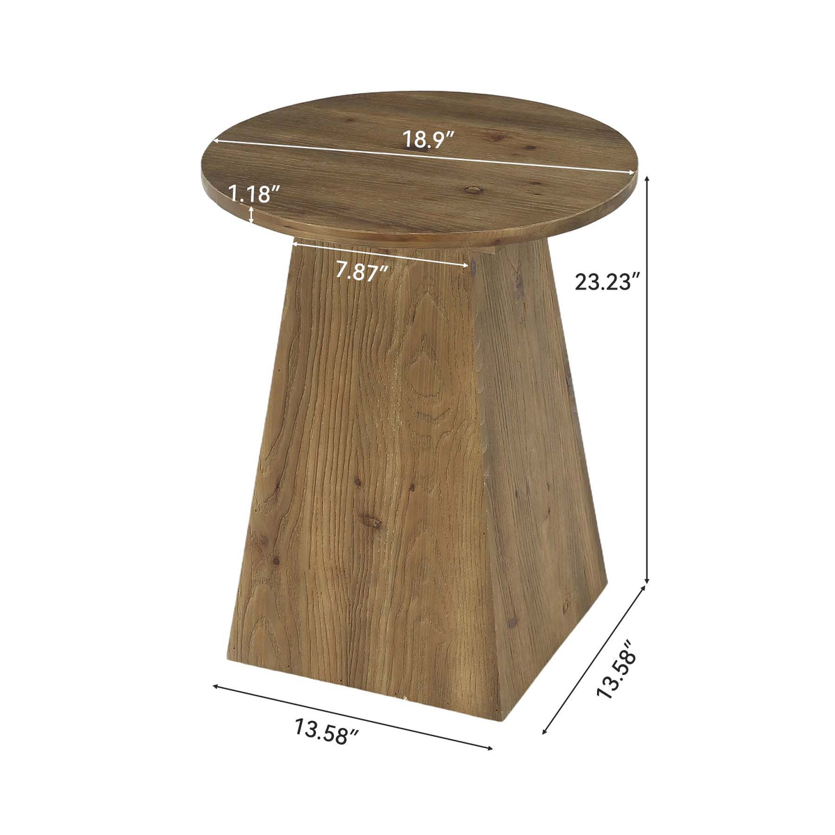 Tribesigns Mesa auxiliar redonda de madera maciza con estructura trapezoidal, mesa de sofá compacta