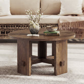 Tribesigns Mesa de centro redonda de 80 cm con base, Pequeña mesa de salón de estilo rústico 3