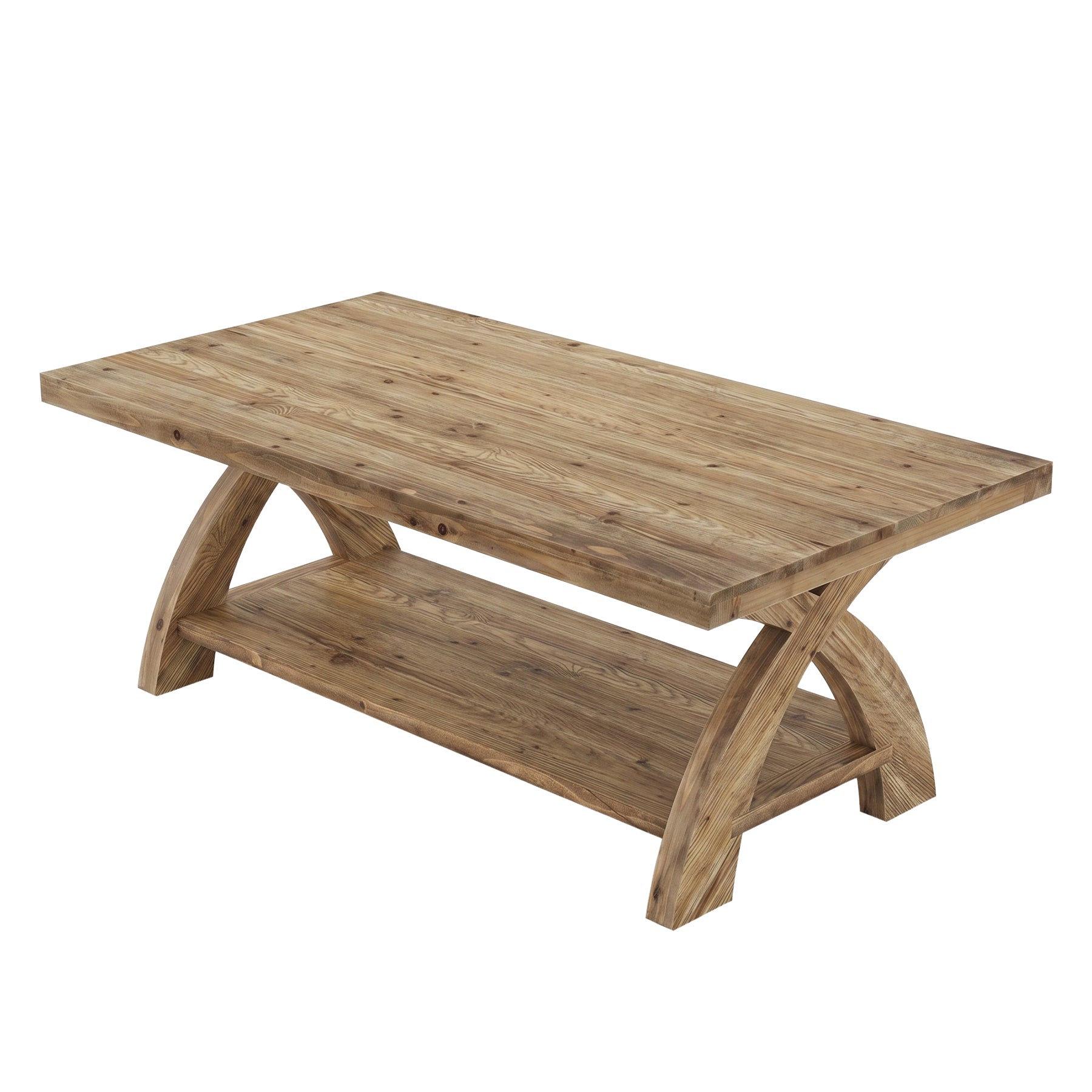 Mesa de centro de madera maciza con estante, Mesa de salón rectangular con estructura en forma de X