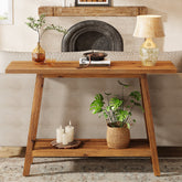 Tribesigns Consola de madera maciza 105 cm de ancho con estante, Mesa de centro con almacenamiento en estilo rústico 3