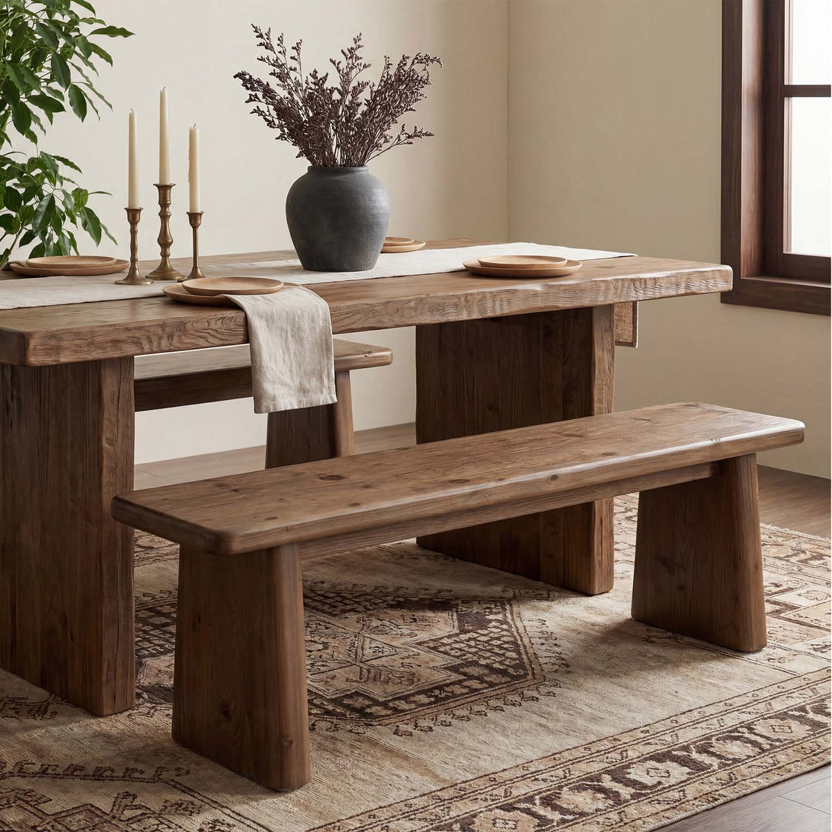 Tribesigns Banco zapatero de 140 cm de madera maciza, Banco de estilo rústico para 2-3 personas