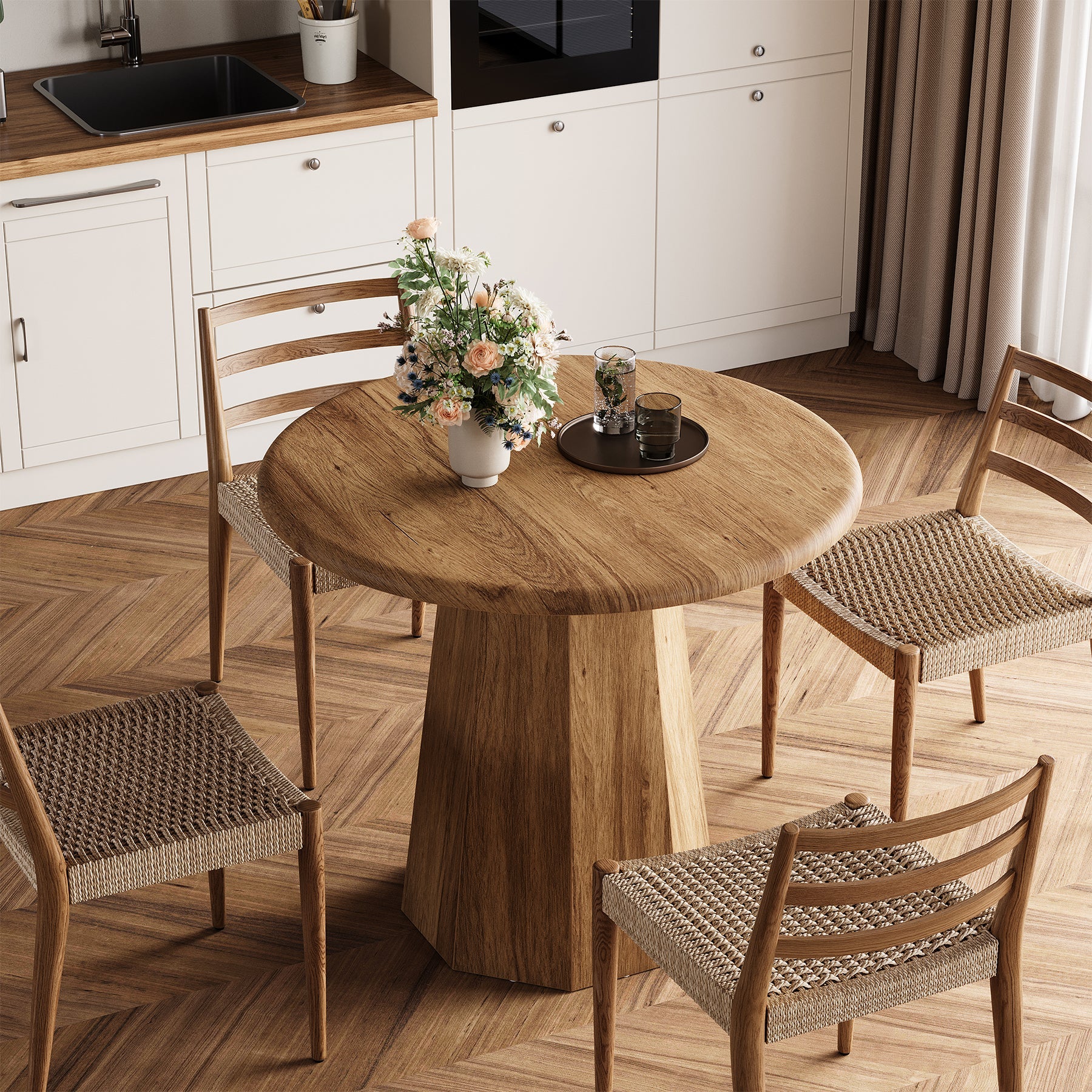 Tribesigns Mesa de comedor redonda de 80 cm para 2-4 personas, Mesa de cocina pequeña con estructura resistente