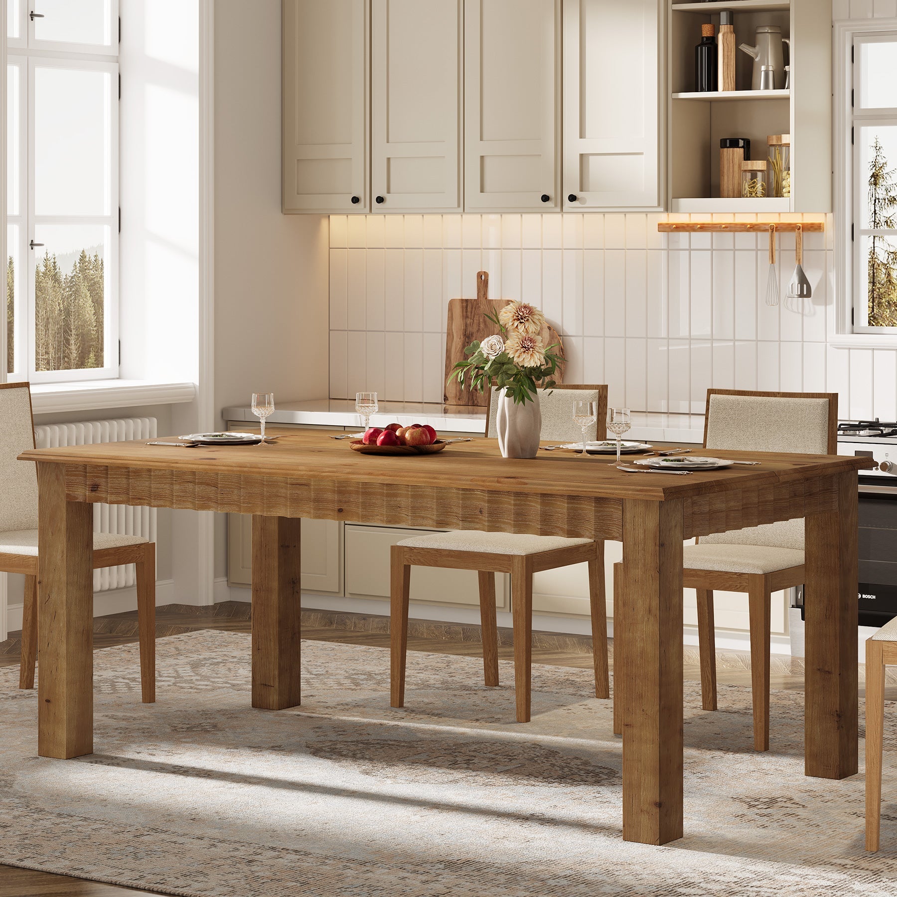 Tribesigns Mesa de comedor de madera maciza de 160 cm, Mesa de cocina para 4-6 personas de estilo rústico