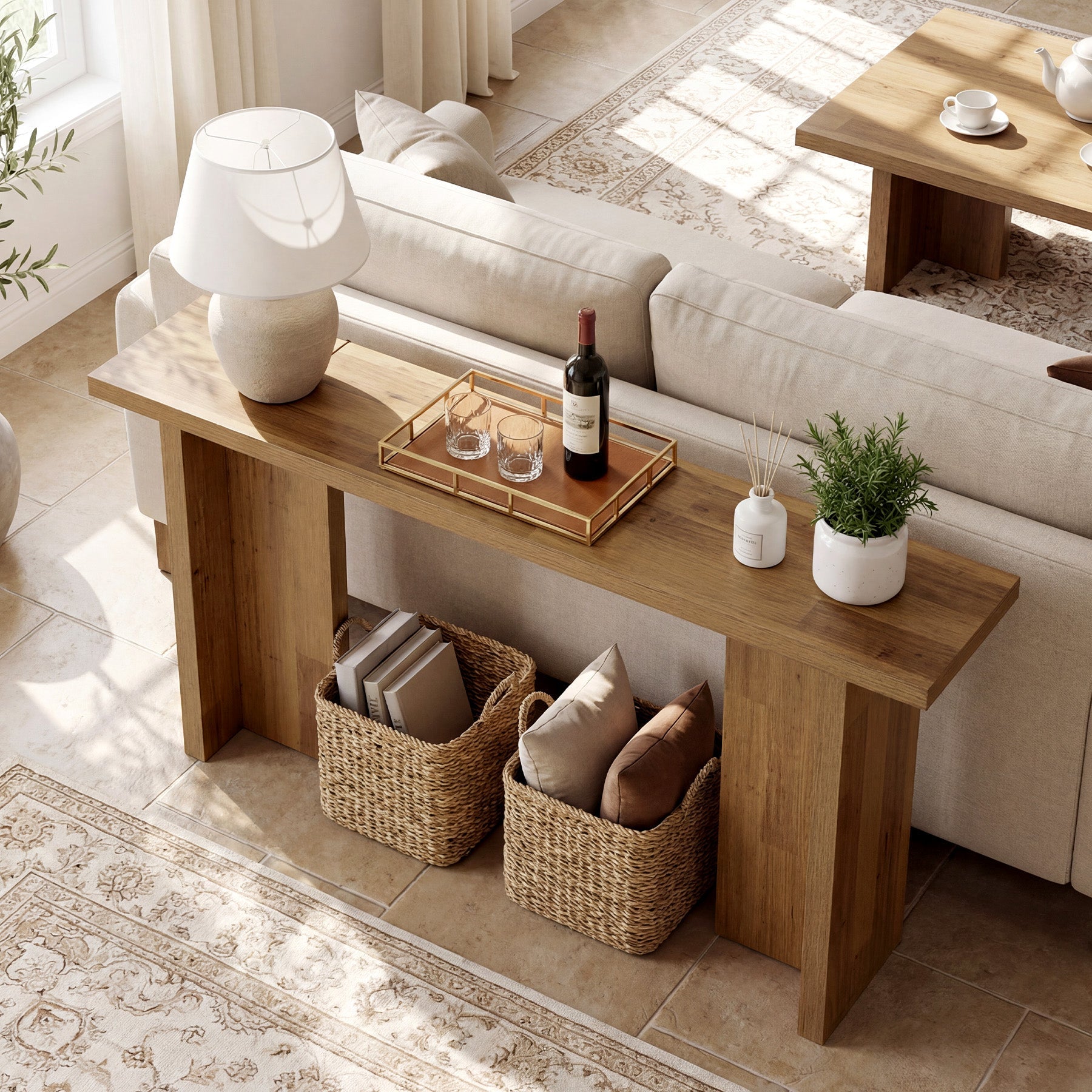 Tribesigns Mesa consola de 160 cm, Mesa auxiliar estrecha para sofá con acabado de madera moderno