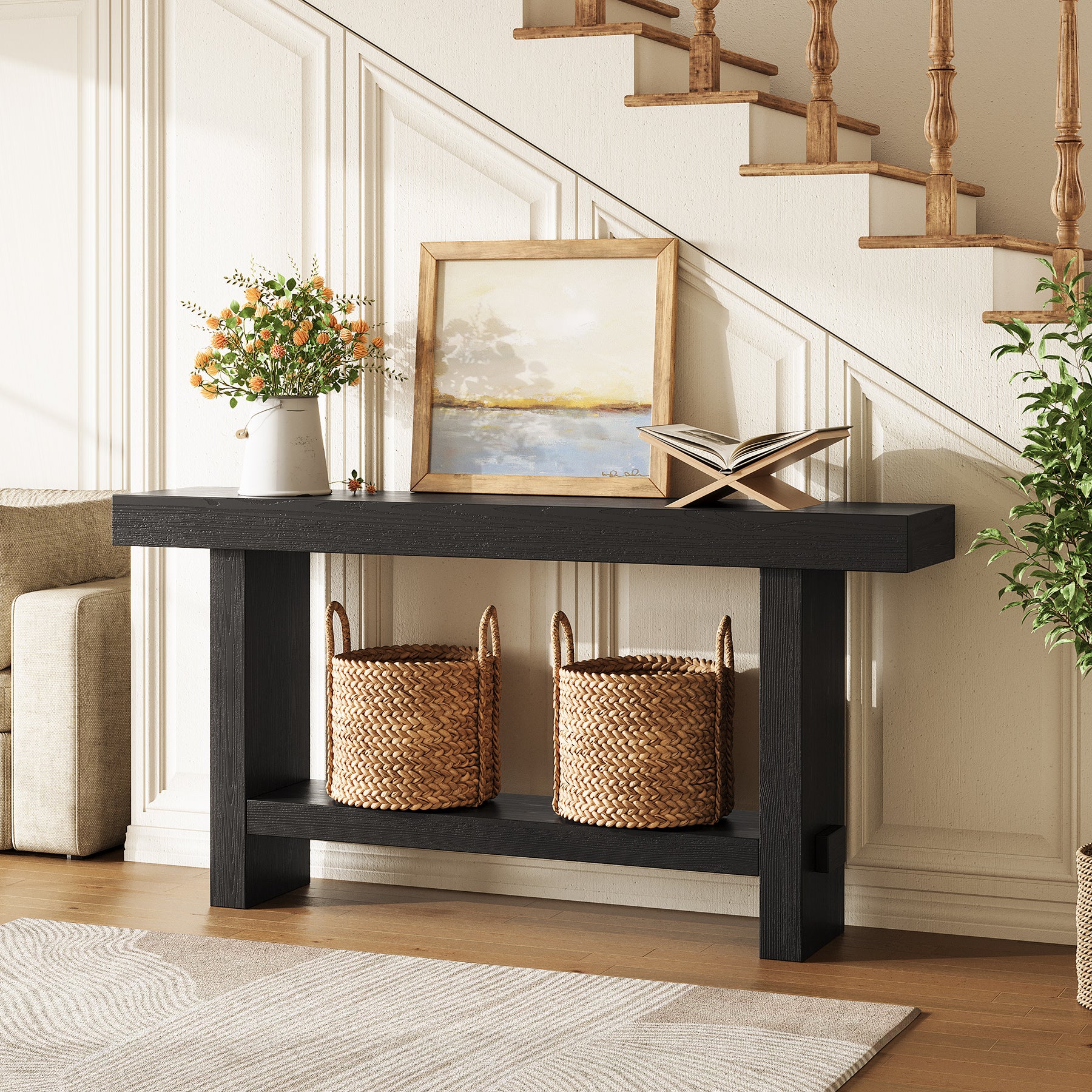 Tribesigns Mesa consola extralarga, Mesa de entrada con tablero de mesa ancho y base doble estable para salón