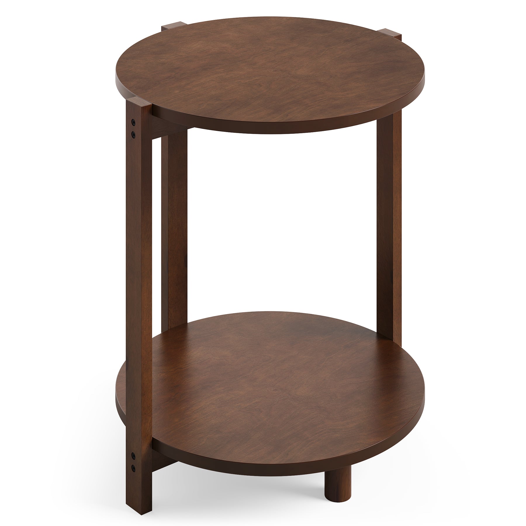 Tribesigns Mesa auxiliar redonda de madera maciza 48 cm, Mesita de noche pequeña de 2 niveles con estante