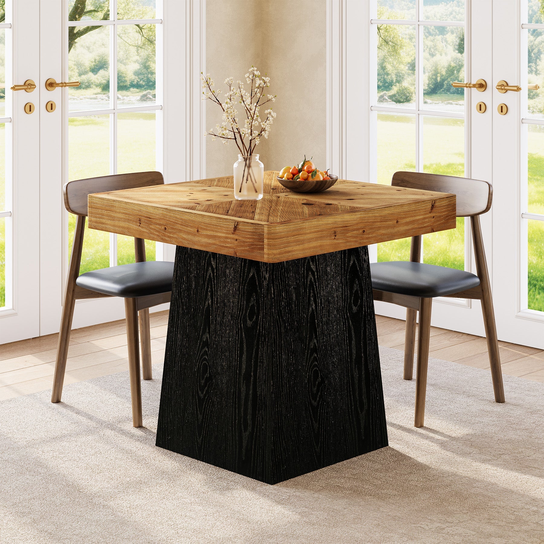 Tribesigns Mesa de comedor cuadrada de madera maciza 80 cm para 2 a 4 personas, Mesa de cocina de estilo rústico con base de pedestal robusta