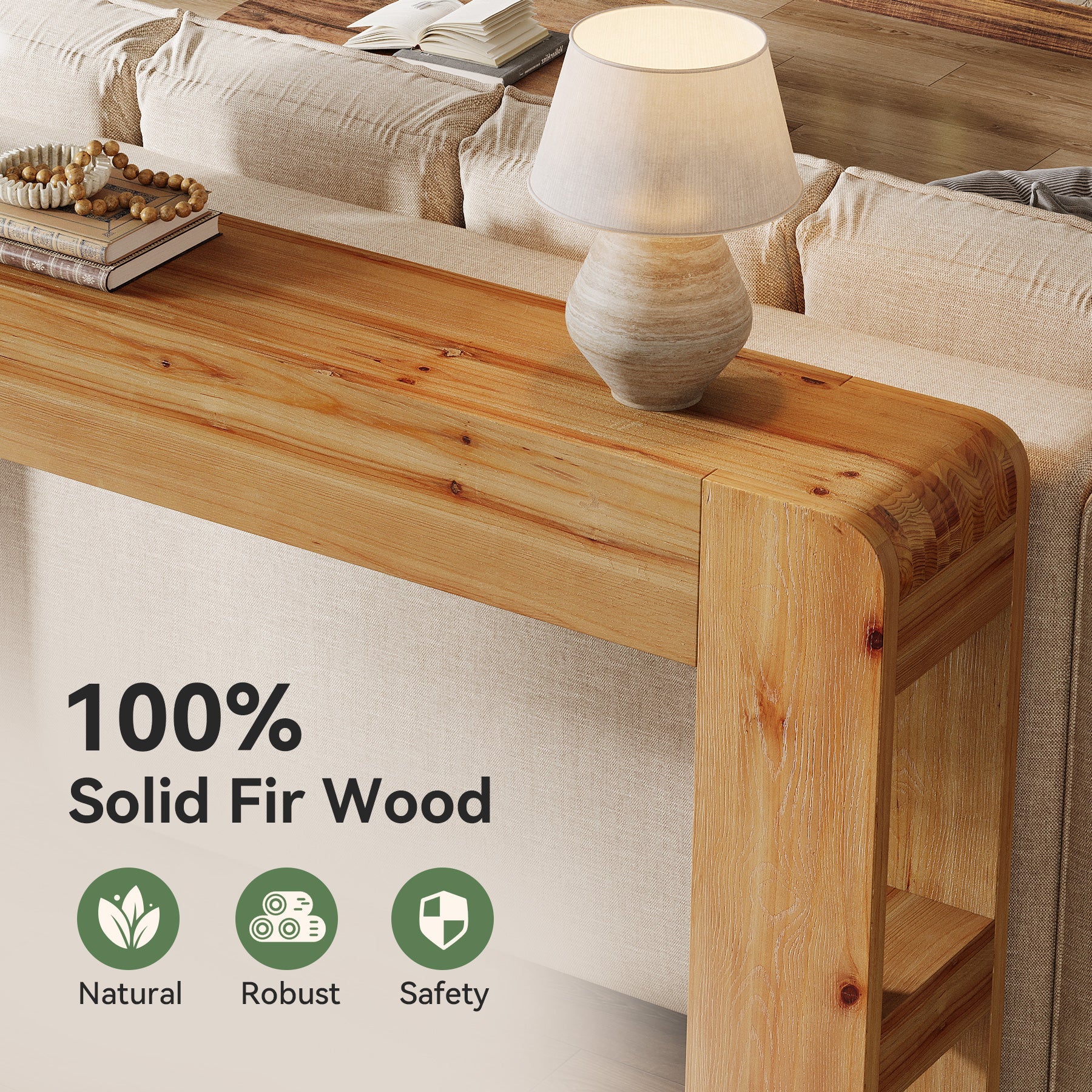 Tribesigns Mesa Consola de Madera Maciza de 160 cm, Mesa Larga para Sofá de Estilo Campestre (Madera de Abeto)