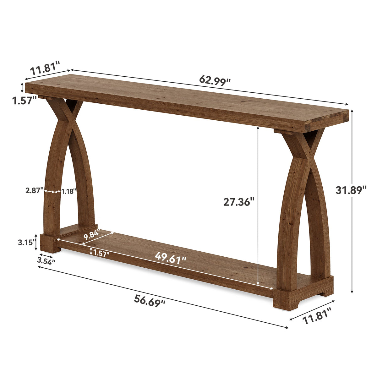 Tribesigns Consola de madera maciza de 160 x 30 cm con estante de almacenamiento de 2 niveles y mesa auxiliar estrecha detrás del sofá
